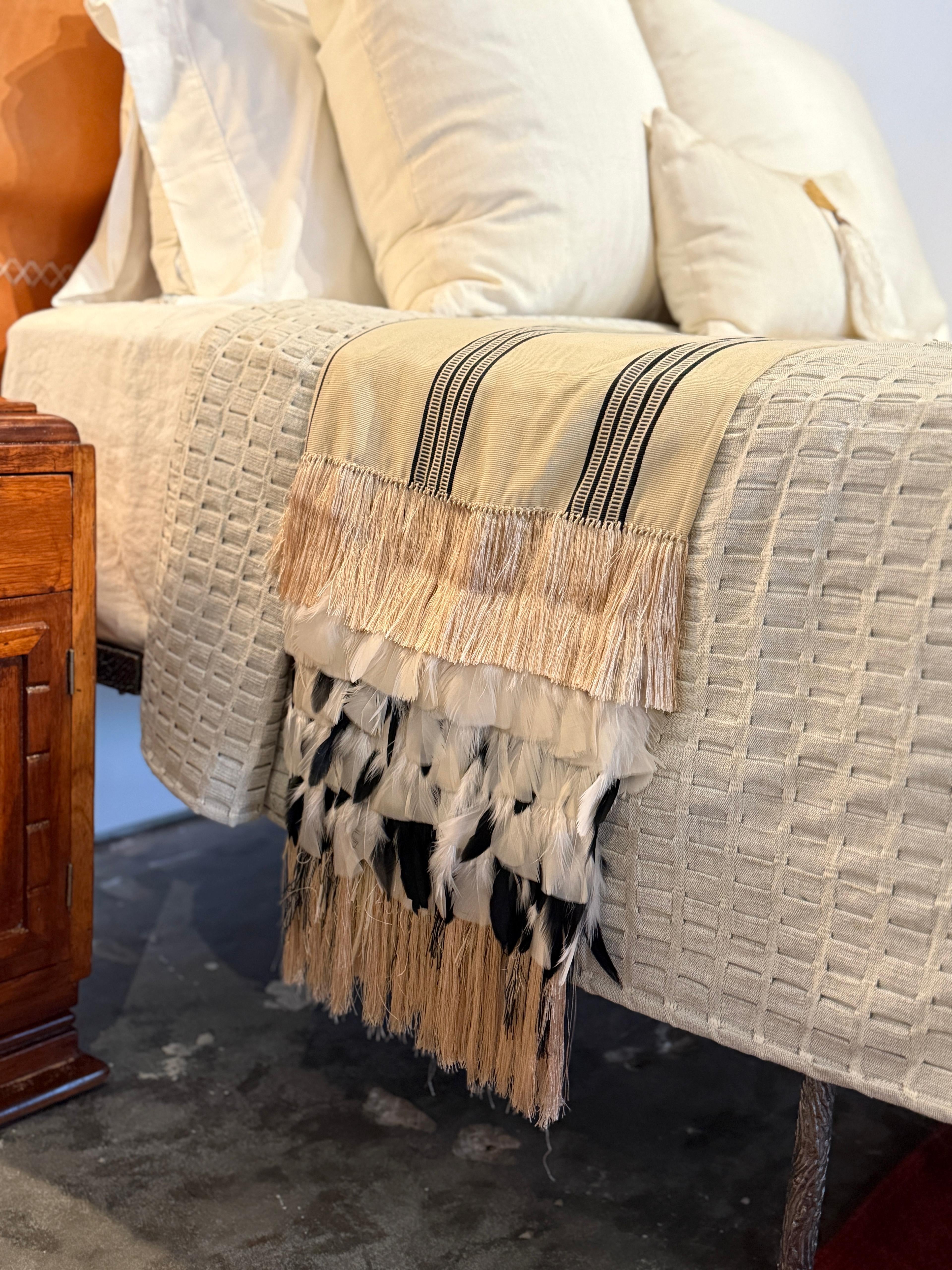 Feather Rebozo — Ivory / Charcoal / Camel