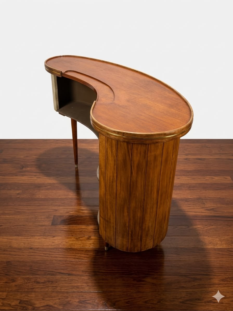Mid-century sculptural cocktail bar from the 1950s-60s, vintage furniture piece with sleek wood and metal accents.