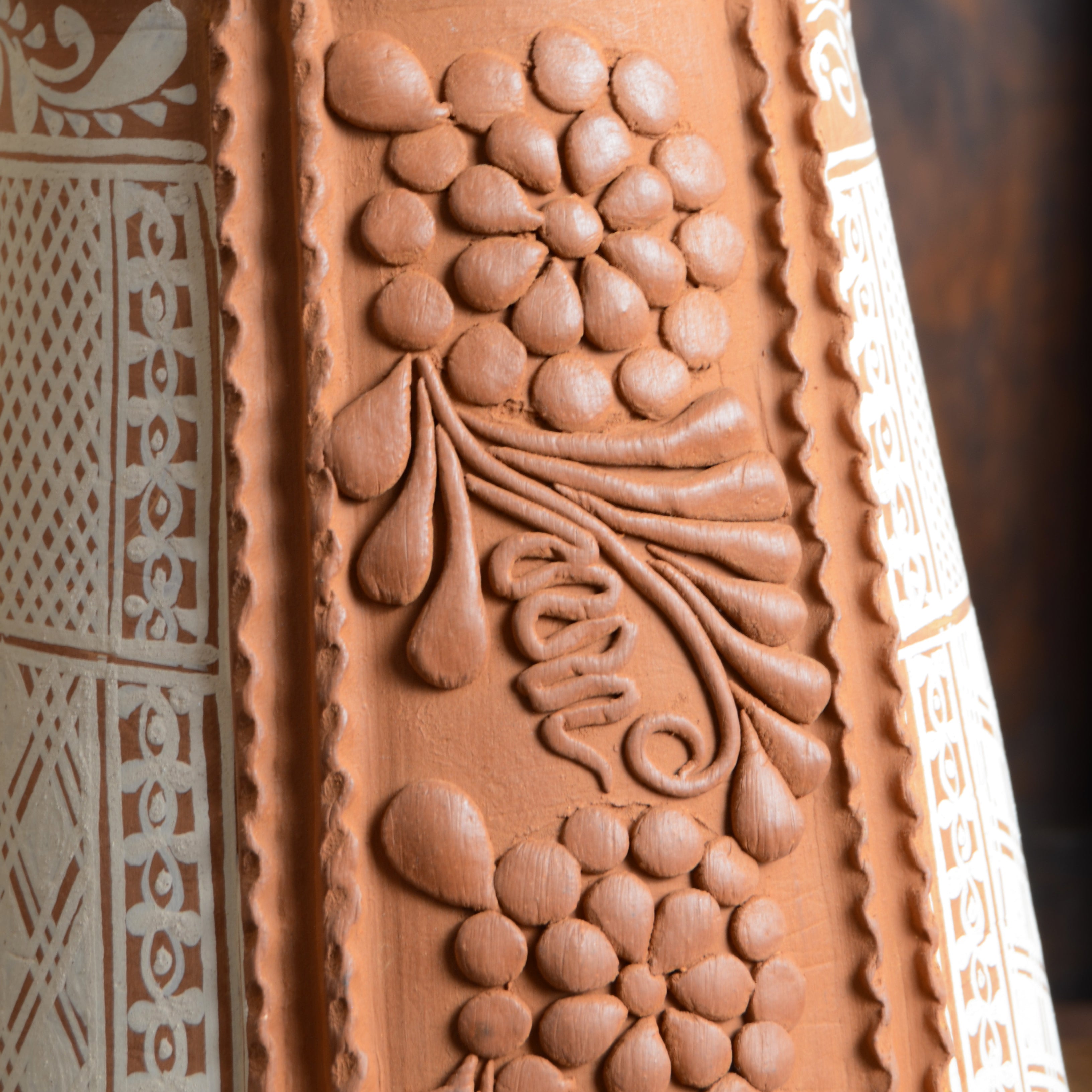 Engobe Carved Red Clay Vase