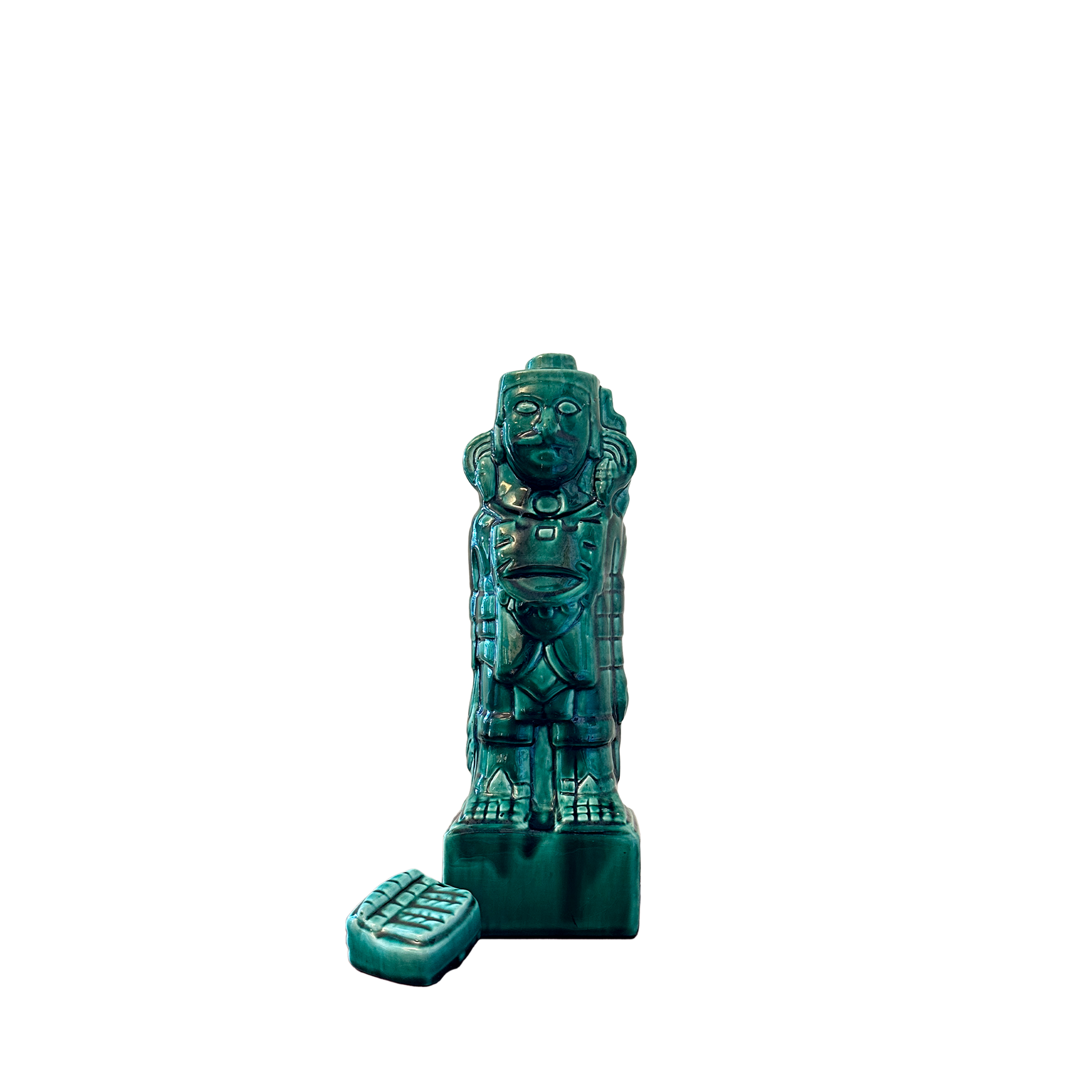 Vintage Green Ceramic Decanter of an Atlantean Statue from Tula