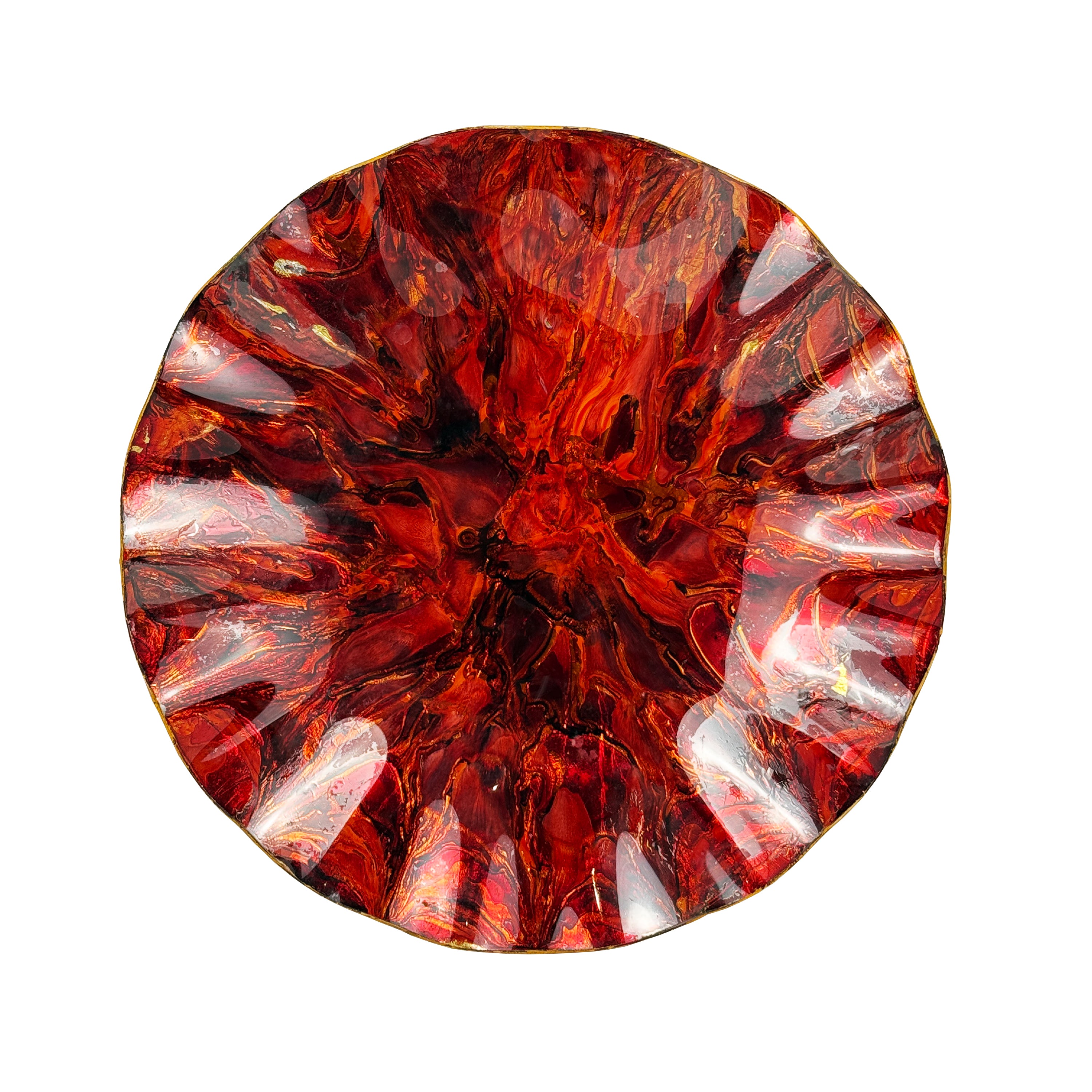 Fire Red Resin Bowl with Gold Leaf c. 1970s