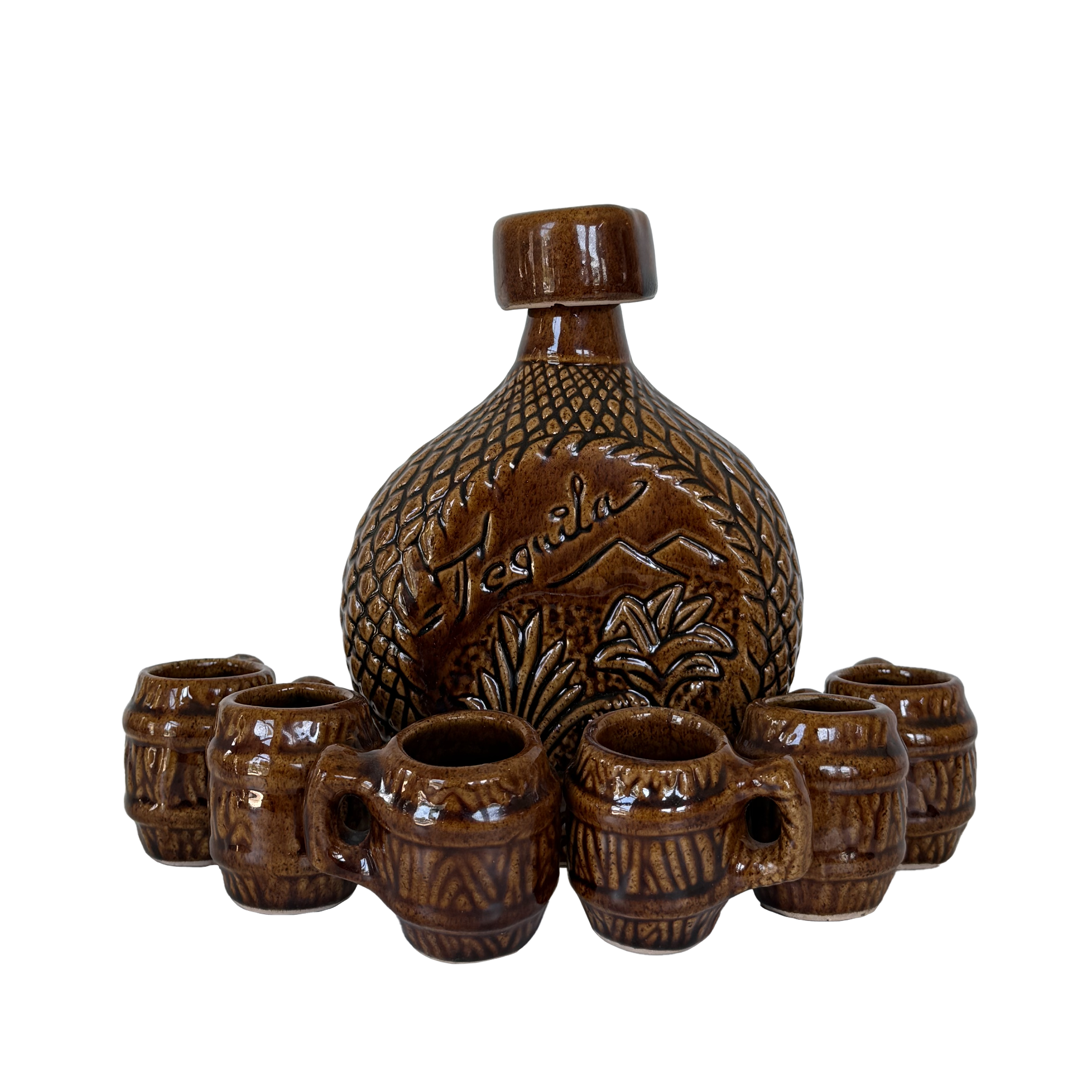 Vintage Souvenir Tequila Decanter with Set of 6 Glasses