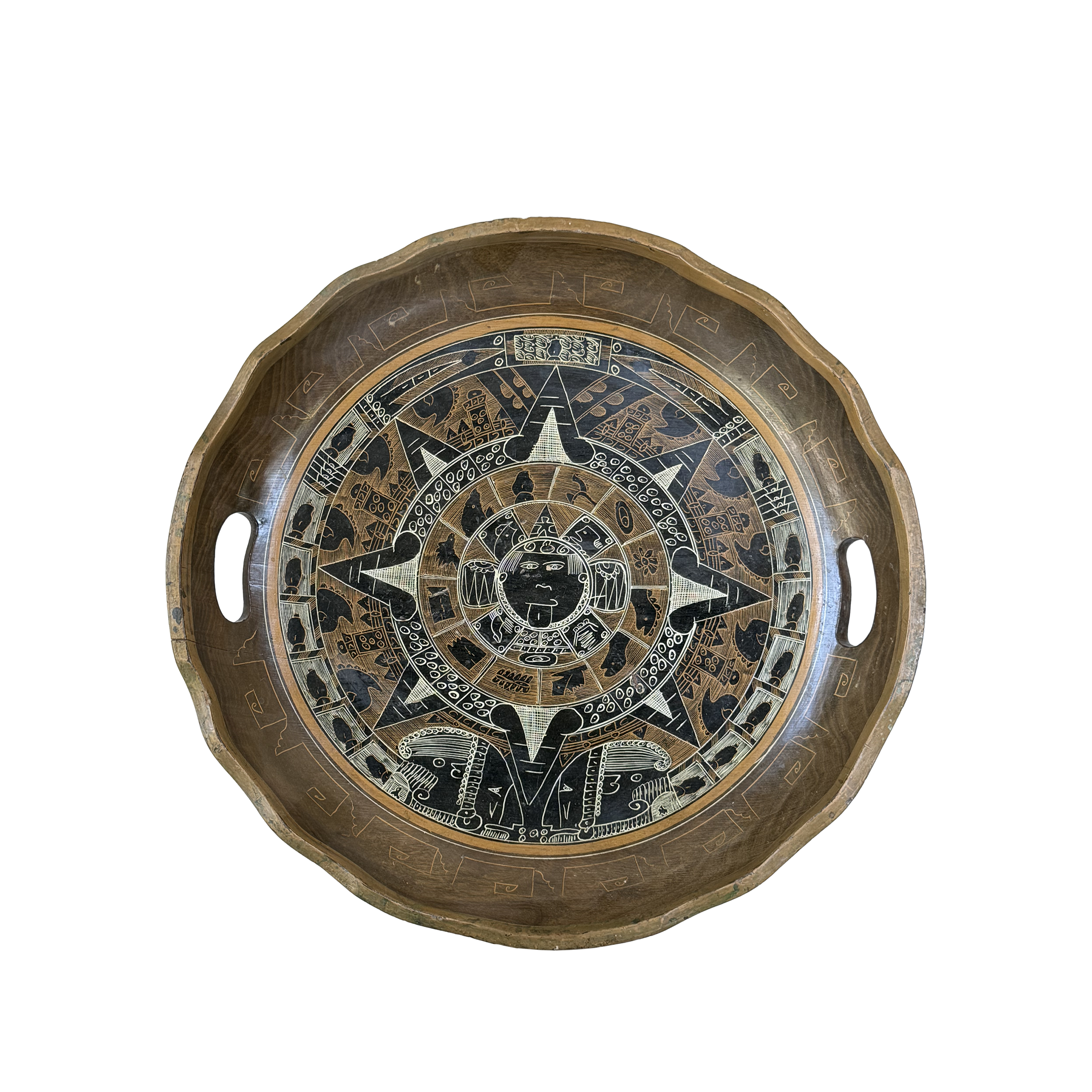 Olinala Tray with Aztec Sun Stone Motif