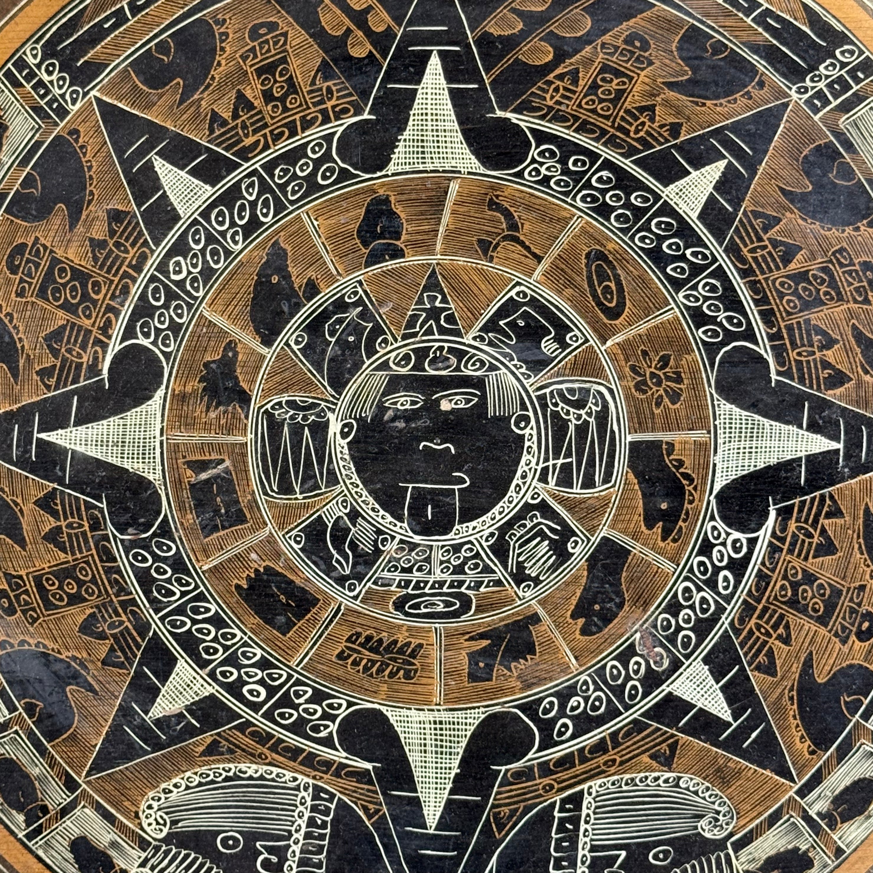 Olinala Tray with Aztec Sun Stone Motif