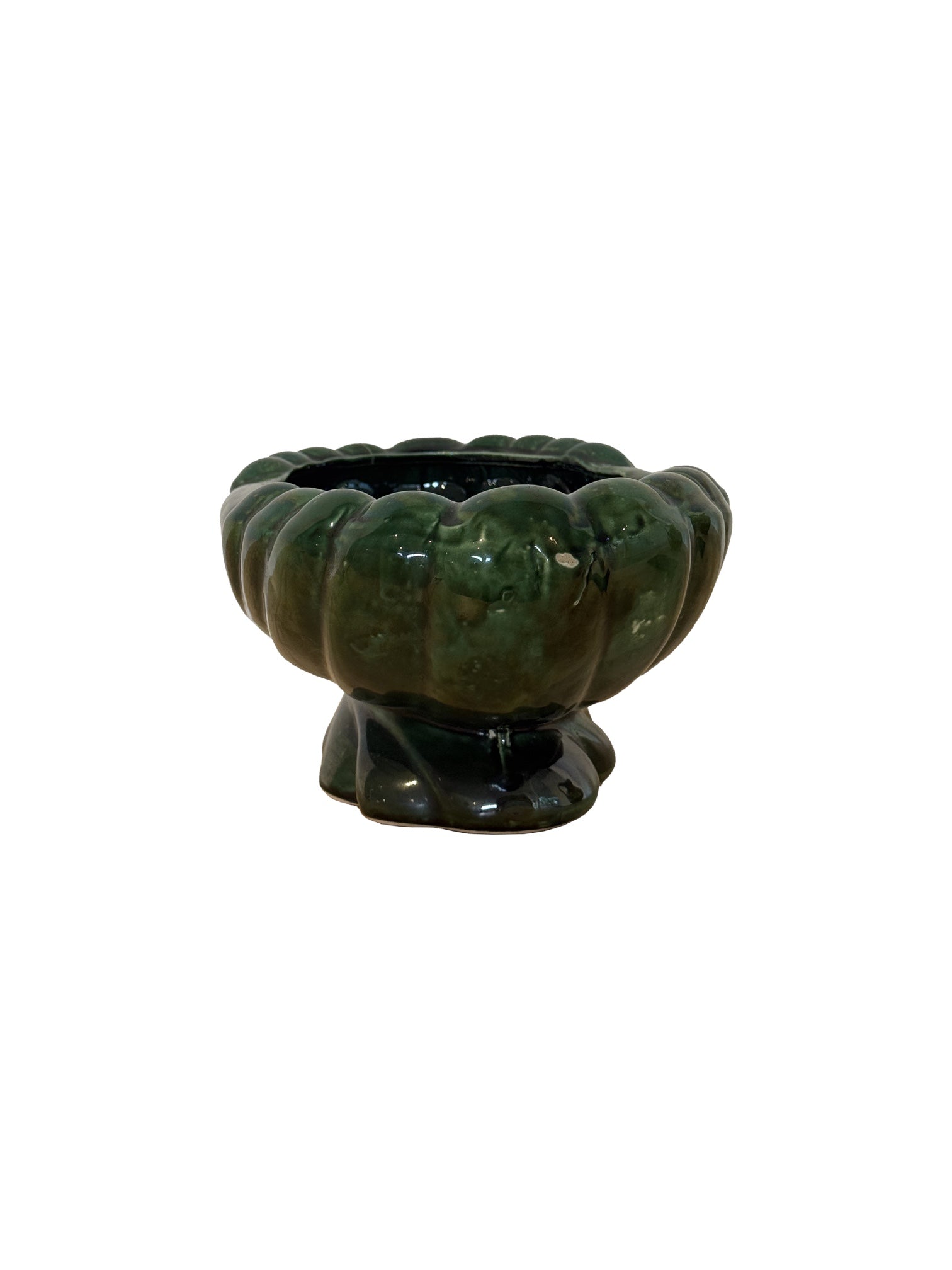 Green Pedestal Fruit Bowl by Embajada Vintage, decorative home decor piece with a classic pedestal design and vibrant green finish.