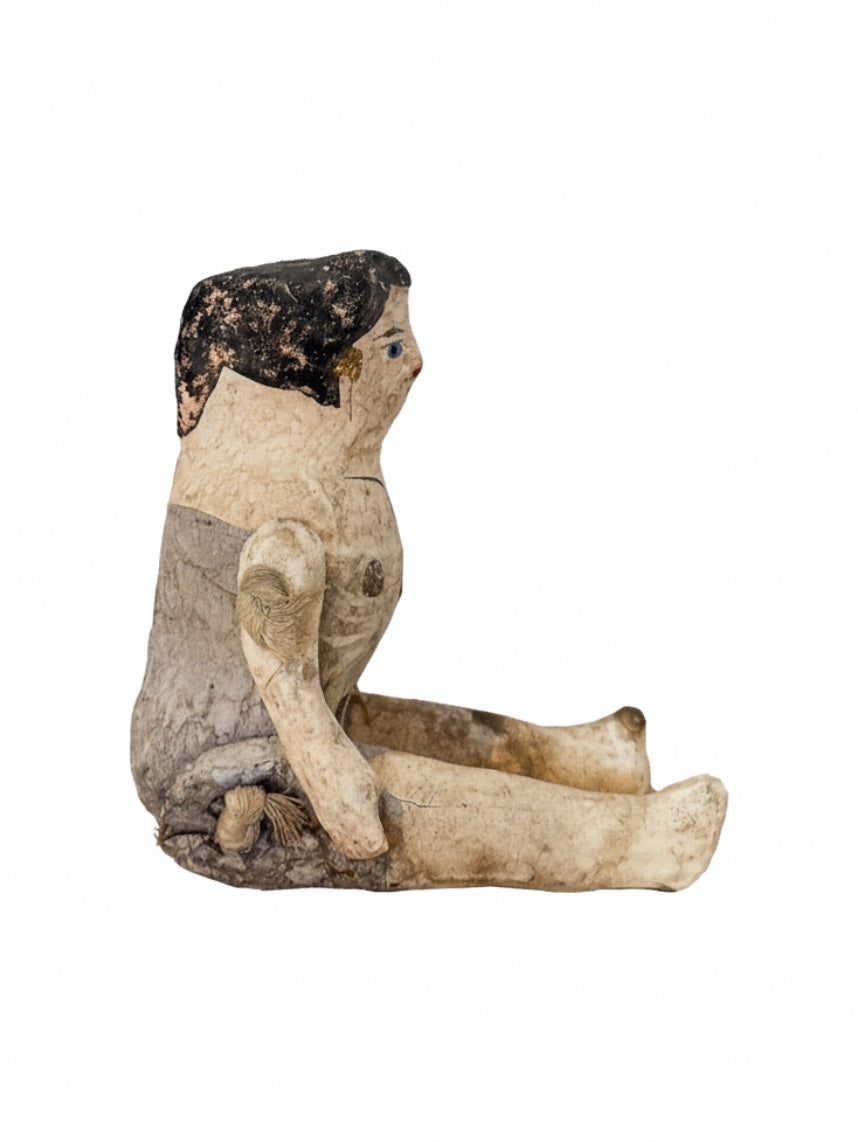Antique Papier-Mâché Lupita doll by Embajada Vintage, detailed home decor figurine with traditional Mexican design.