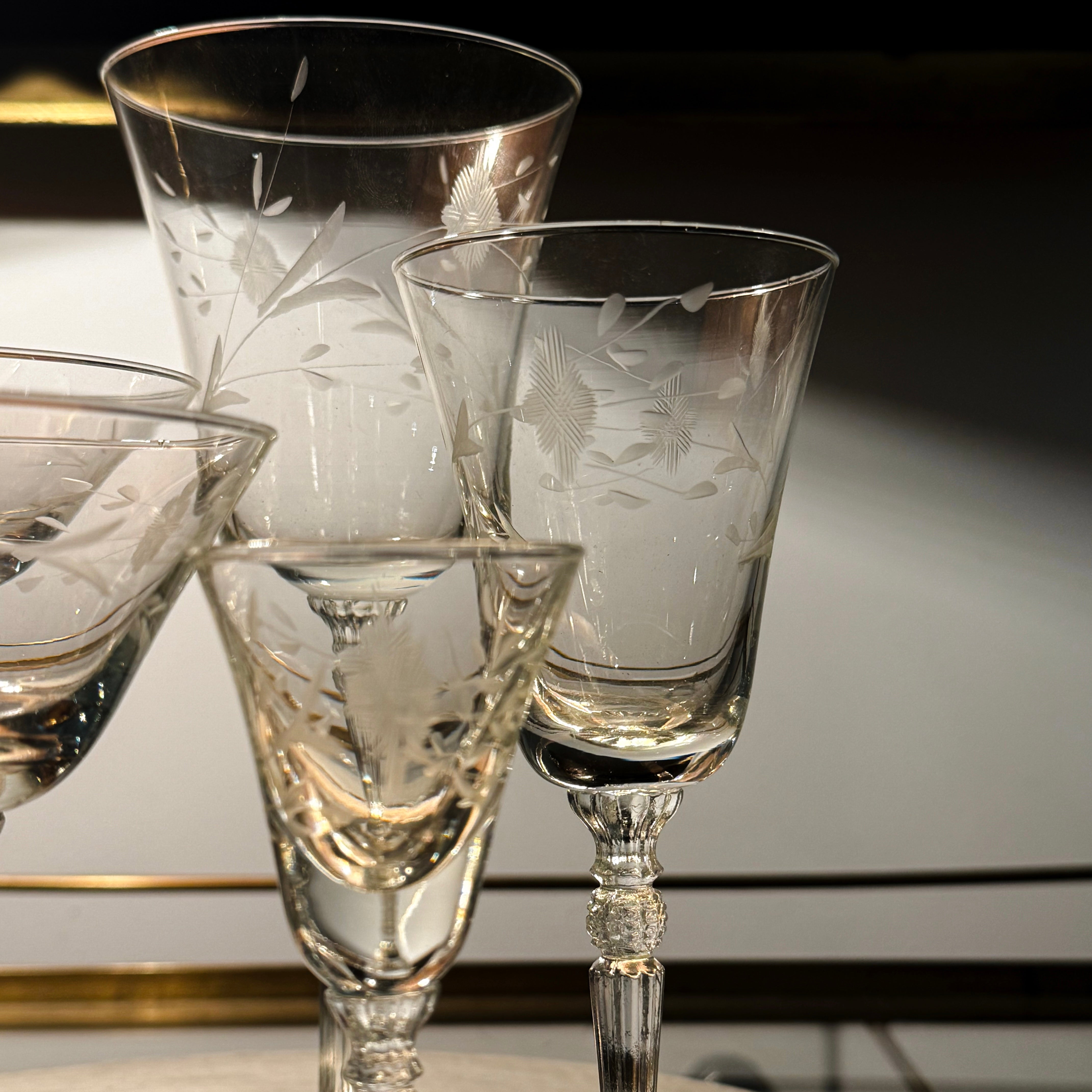 Vintage Set of 30 Pepita Etched Glassware Pieces