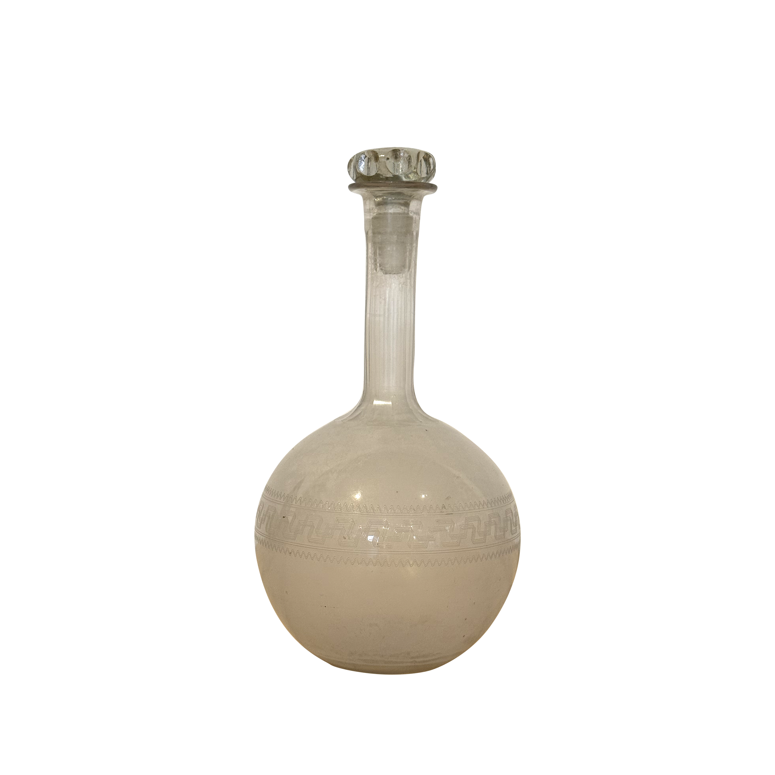 Glass Decanter with Etched Geometric Pattern