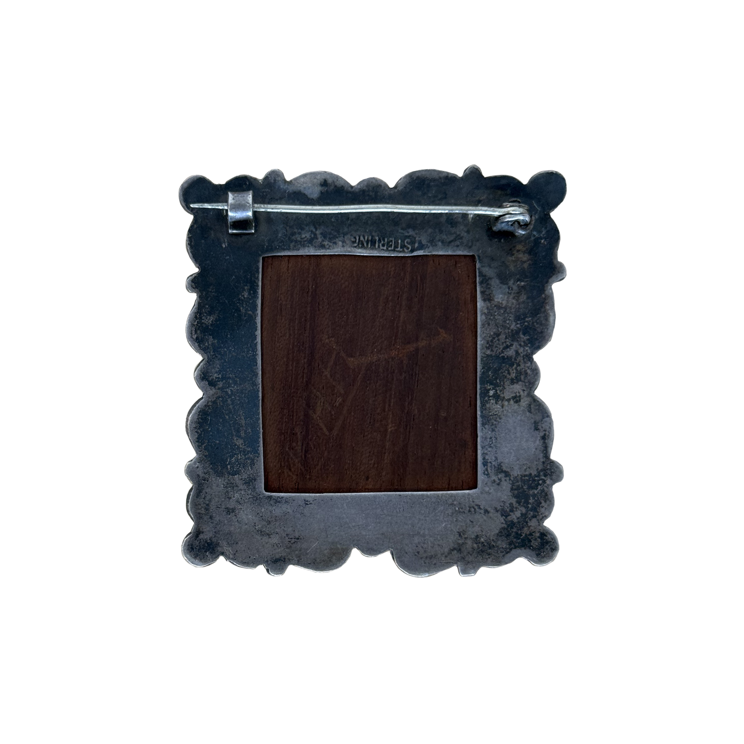 Wood and Silver Portrait Brooch, Taxco c 1950