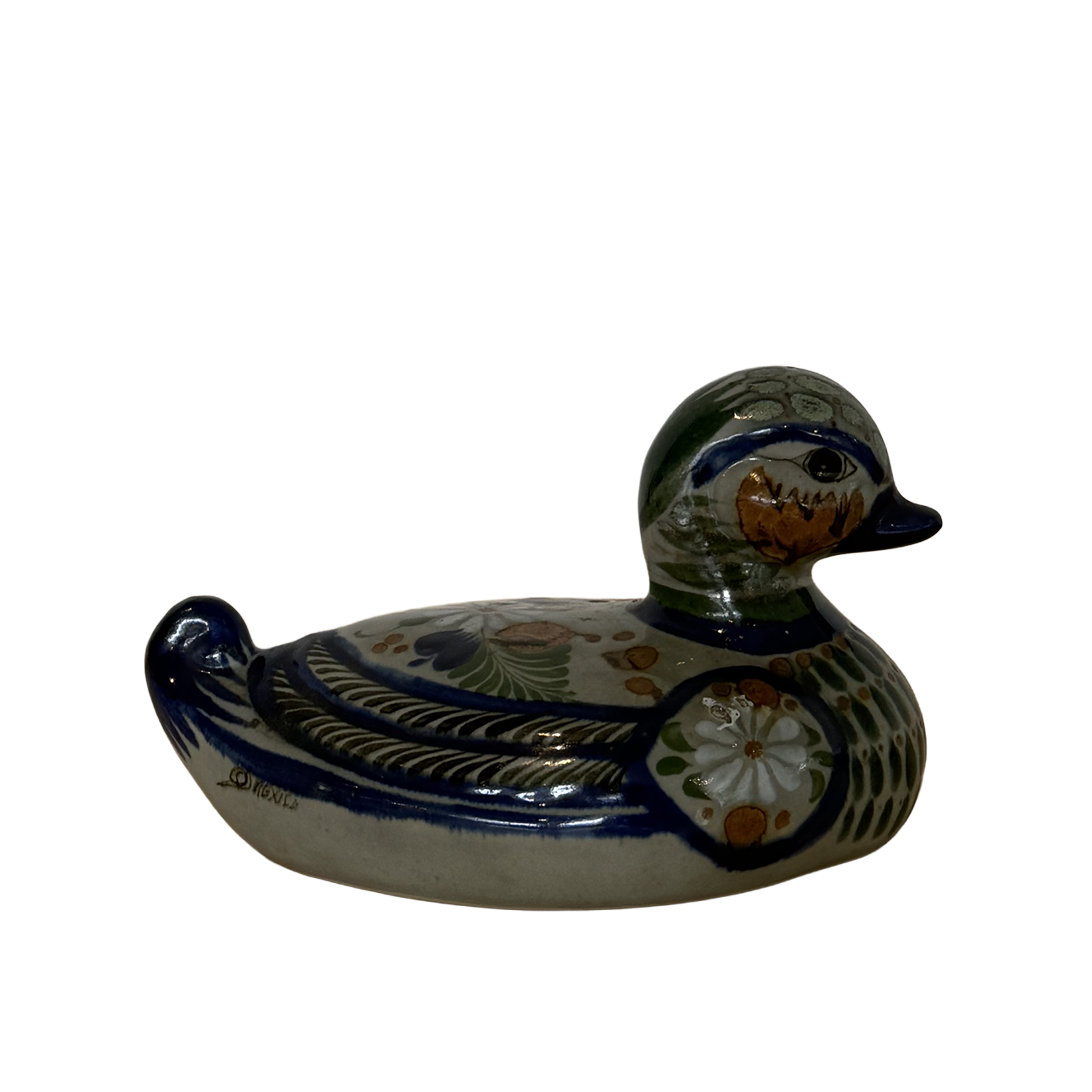 Tonalá Ceramic Duck with White & Orange Flowers