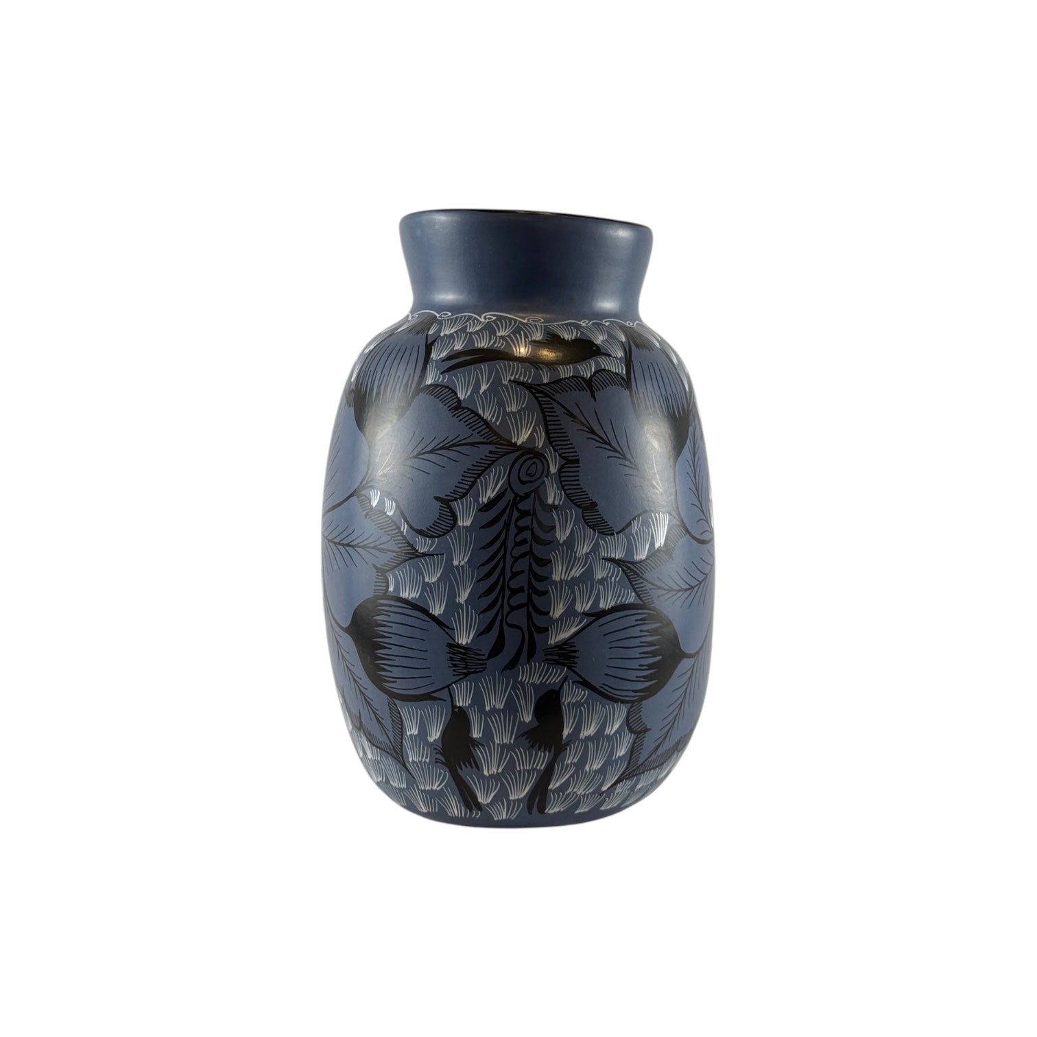 Huancito Clay Blue Vase with Large Flower