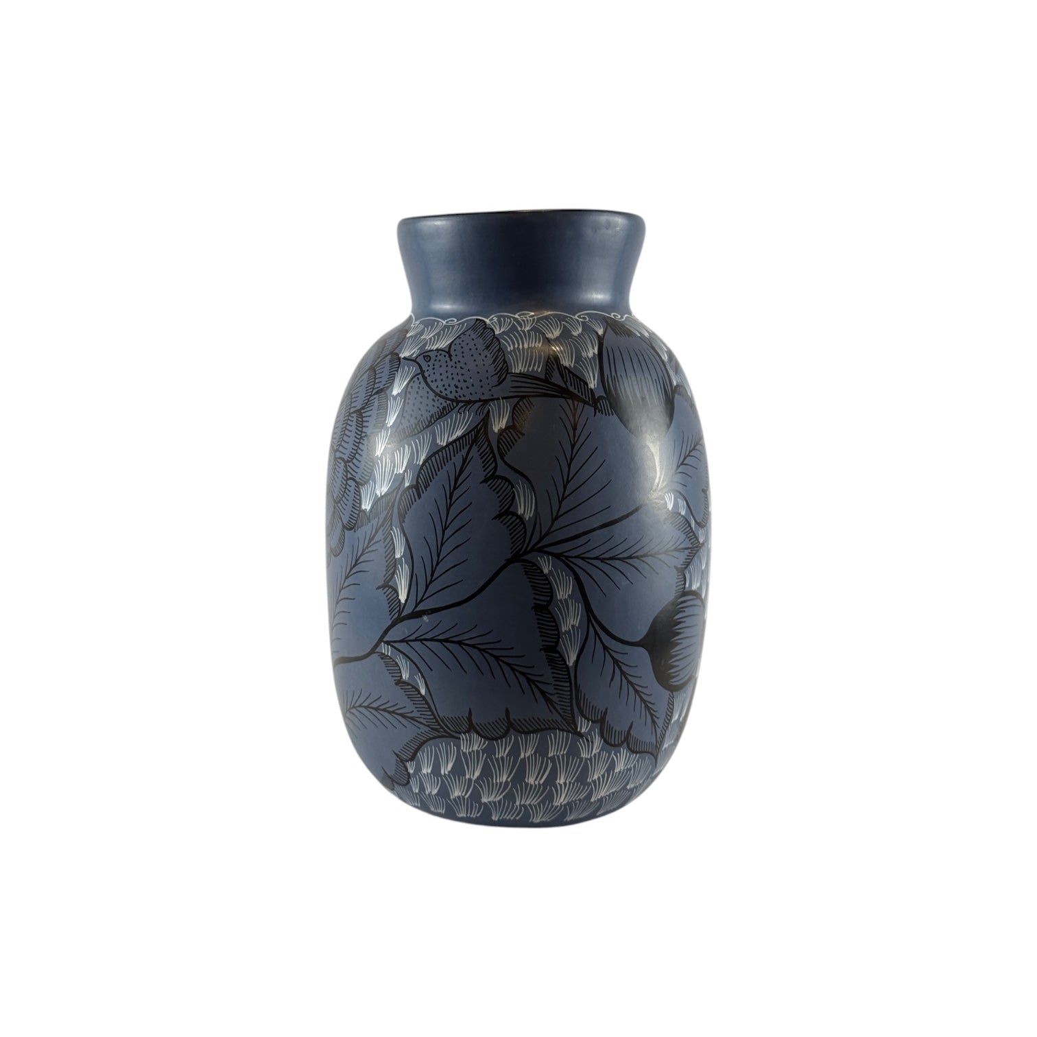 Huancito Clay Blue Vase with Large Flower