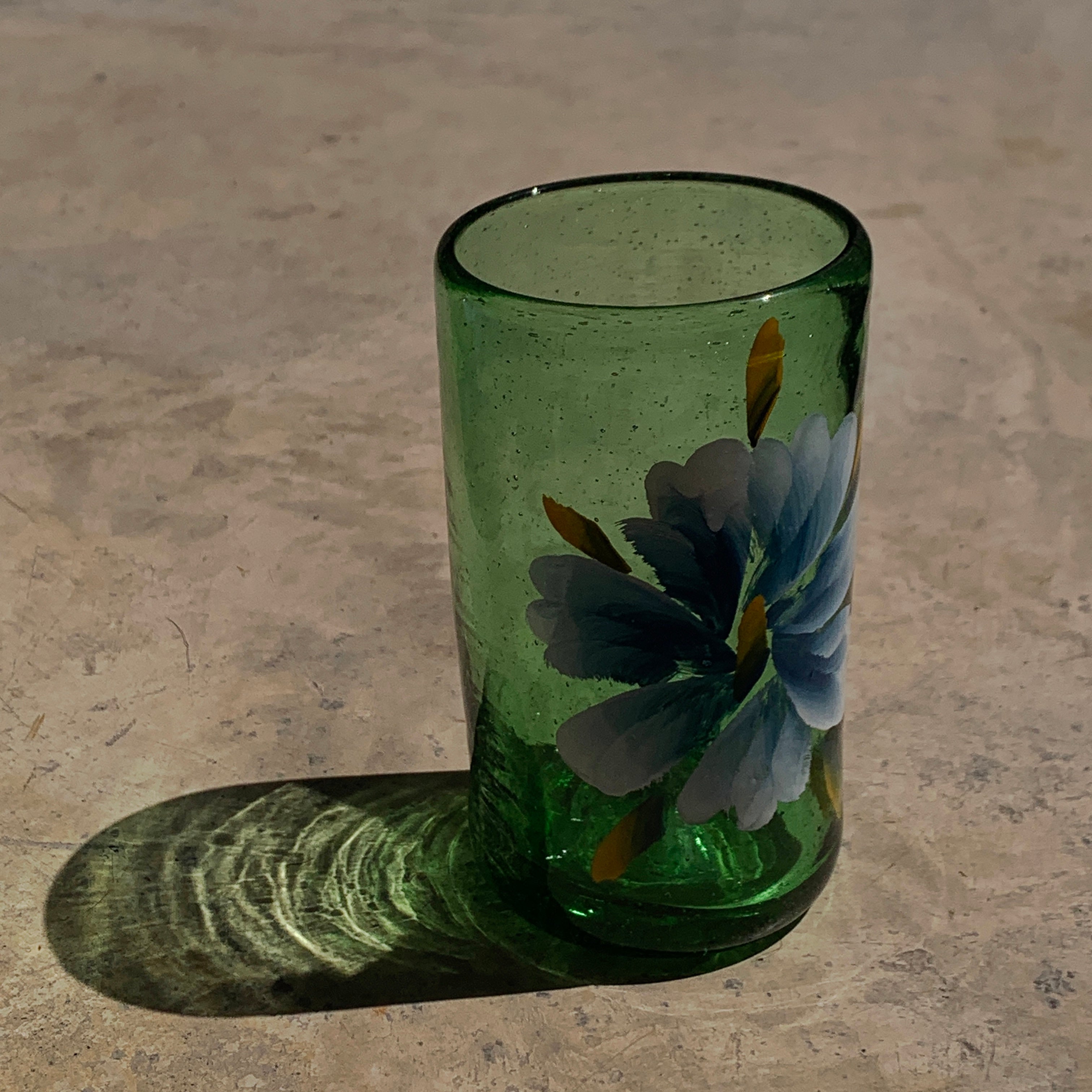 Boleada Pressed Glass painted pitcher and tall glass set