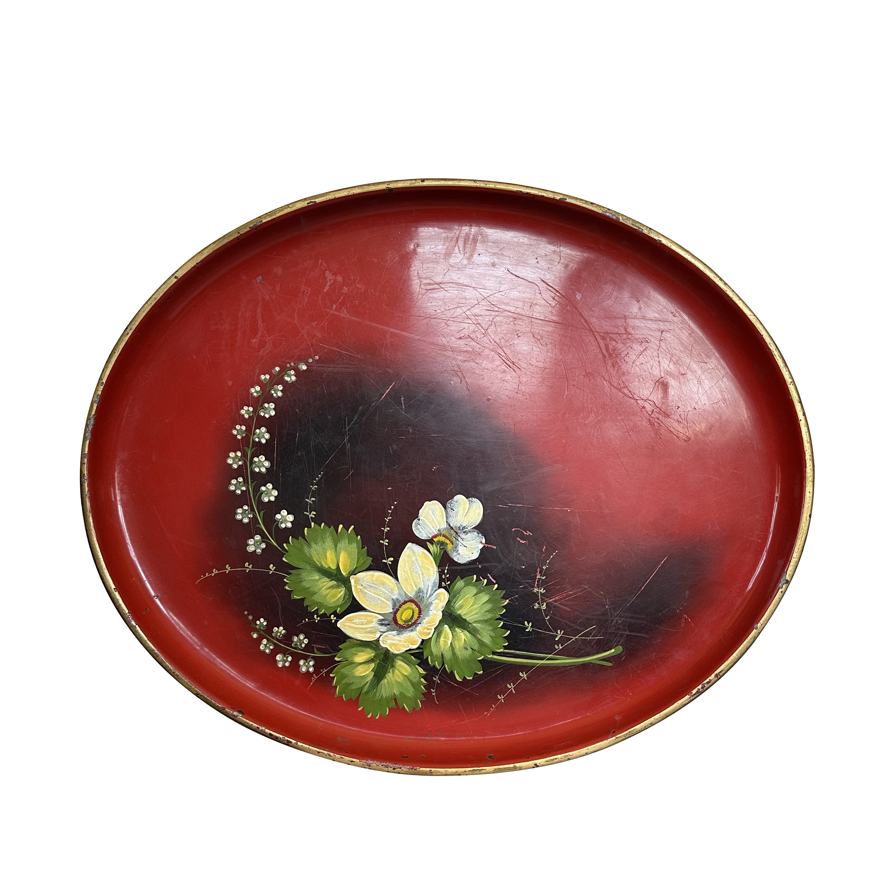 Vintage Hand Painted Floral Metal Tray