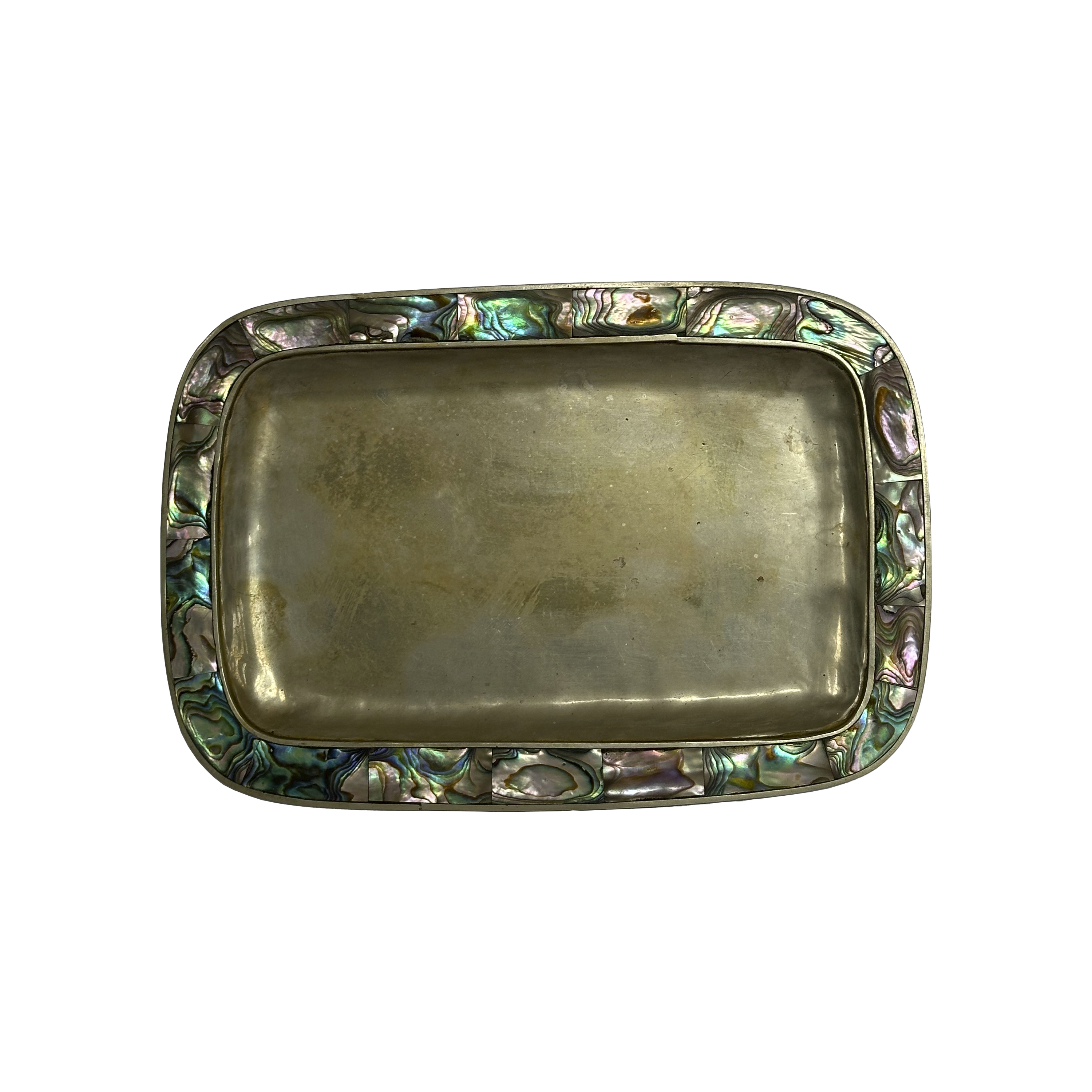 Vintage Tray and Glasses in Alpaca Silver and Abalone