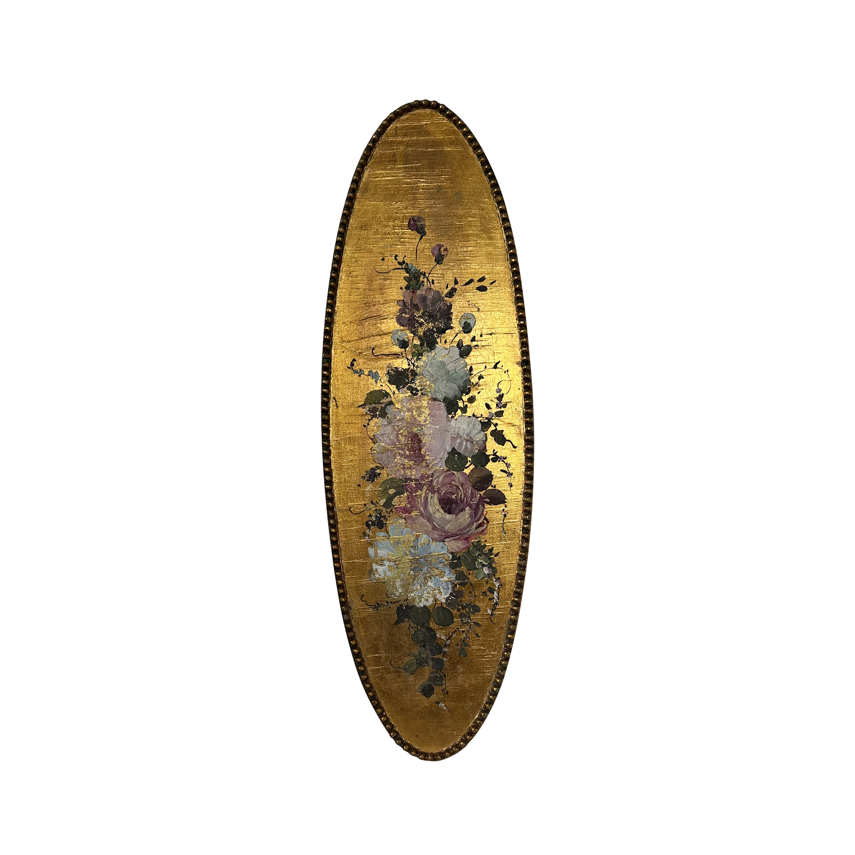 Oval Floral Painting with Gold Leaf Gilding