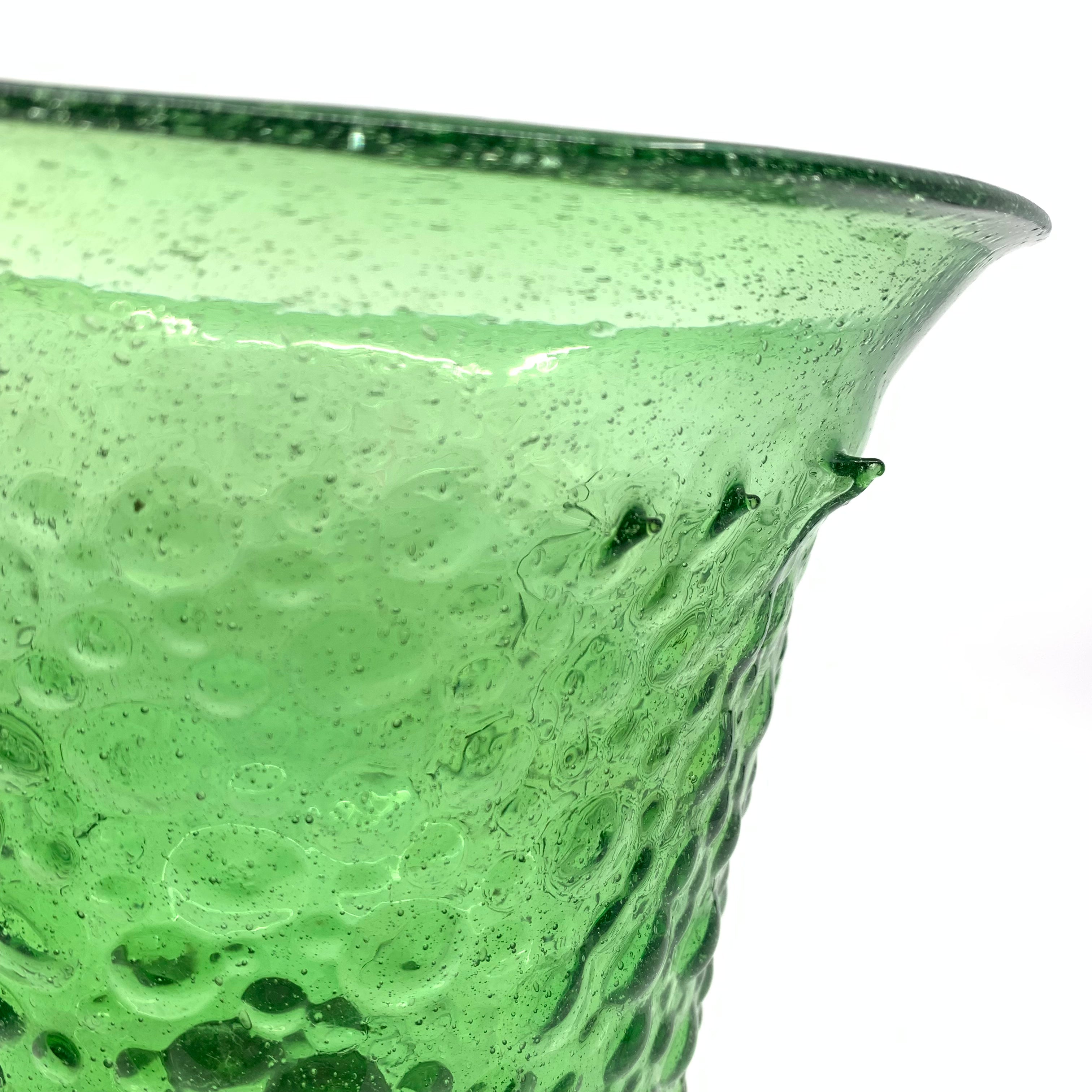 Green BEADED Poblano Pressed Glass Flower Vase Narrow base