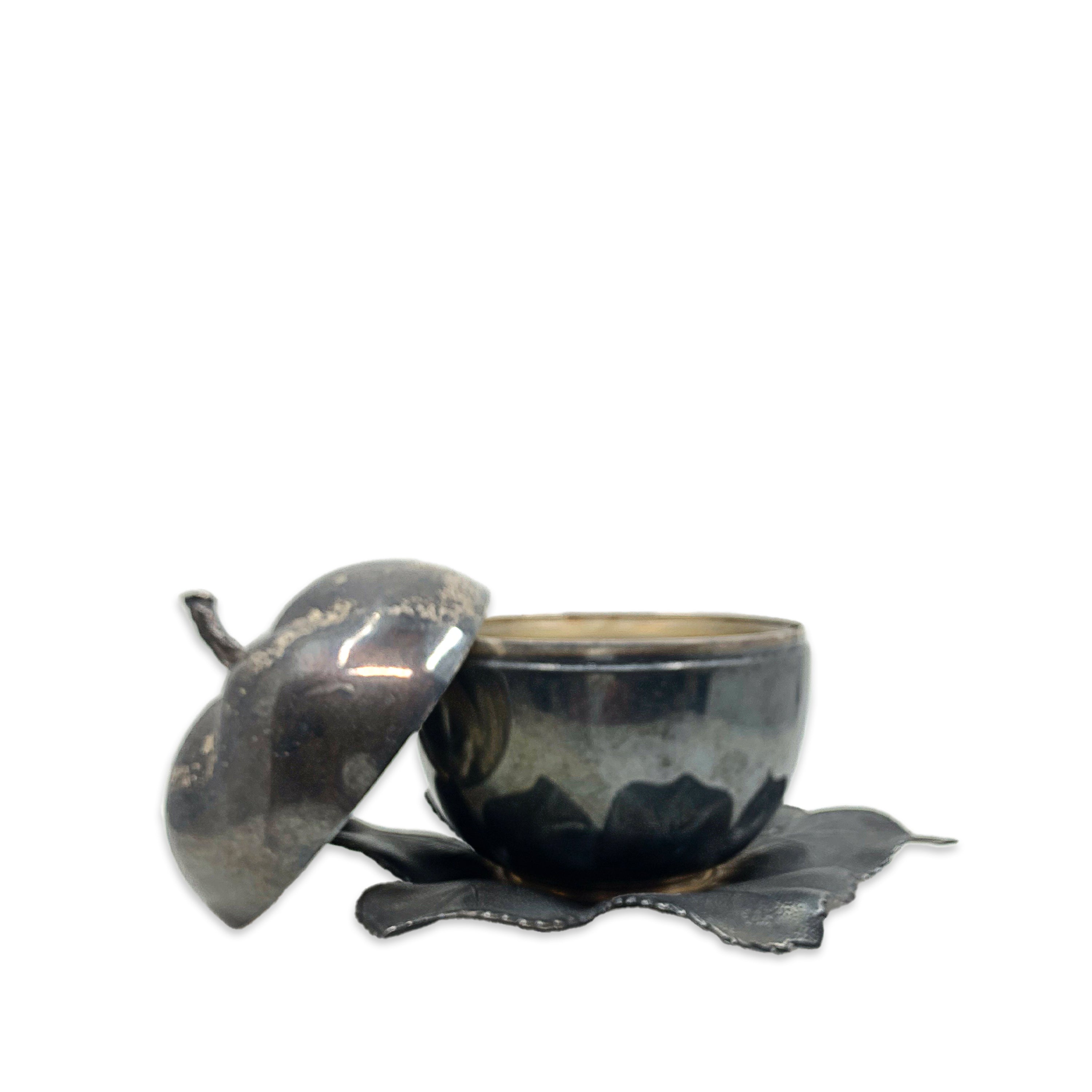 Vintage Silver Plated Apple Caviar Service with Glass Lining and Petal Base
