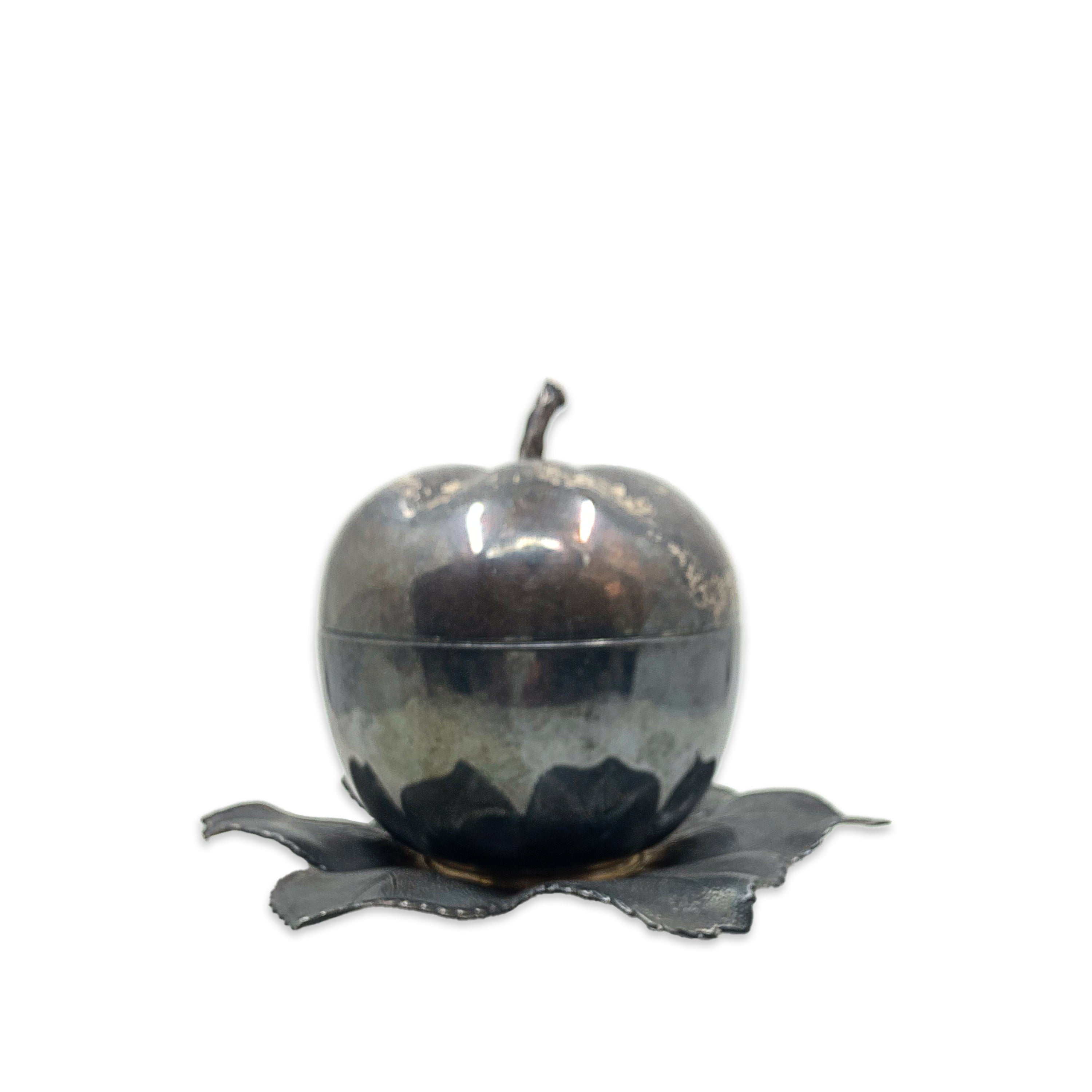 Vintage Silver Plated Apple Caviar Service with Glass Lining and Petal Base