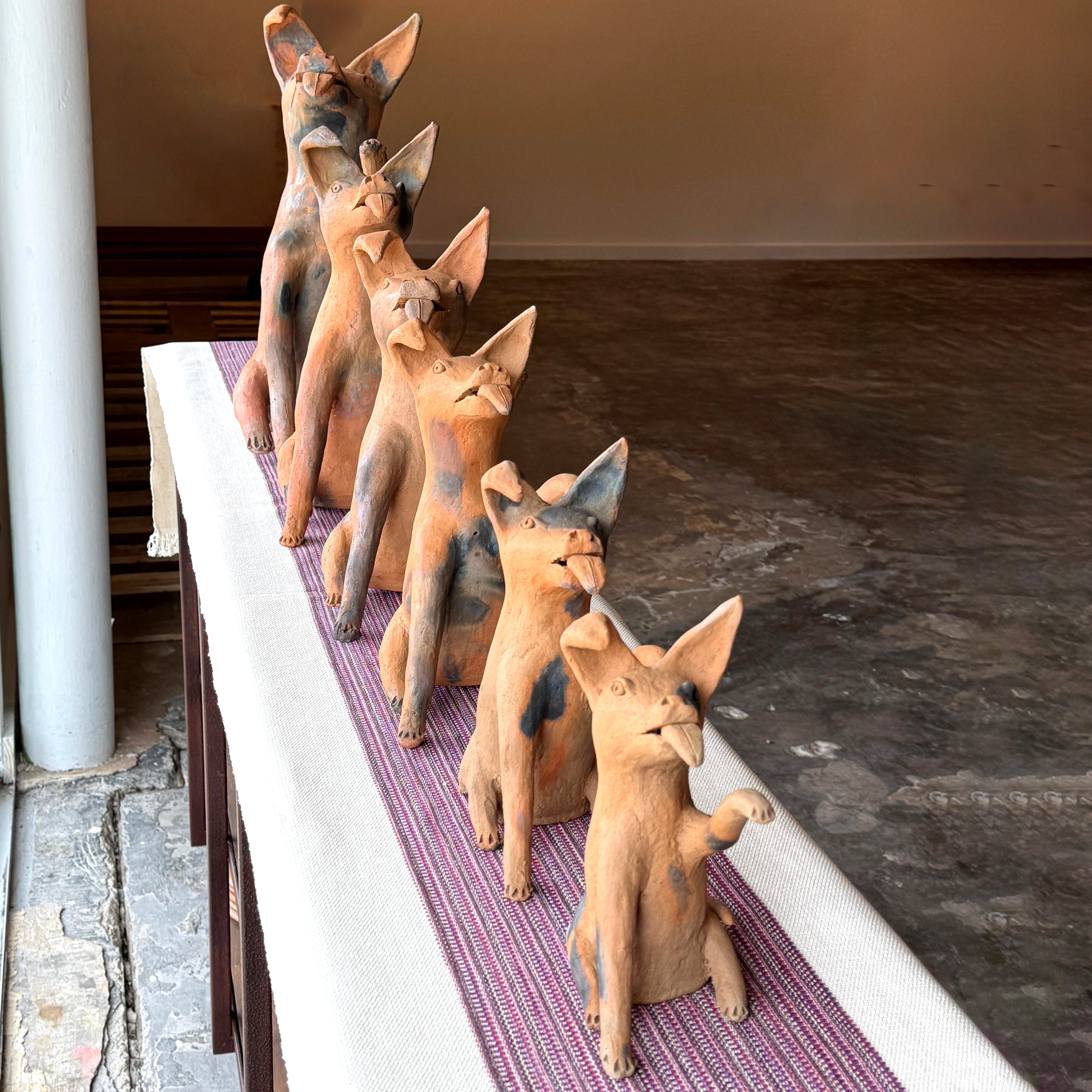 Set of Six Burnished Clay Xoloitzcuintles from Zipiajo