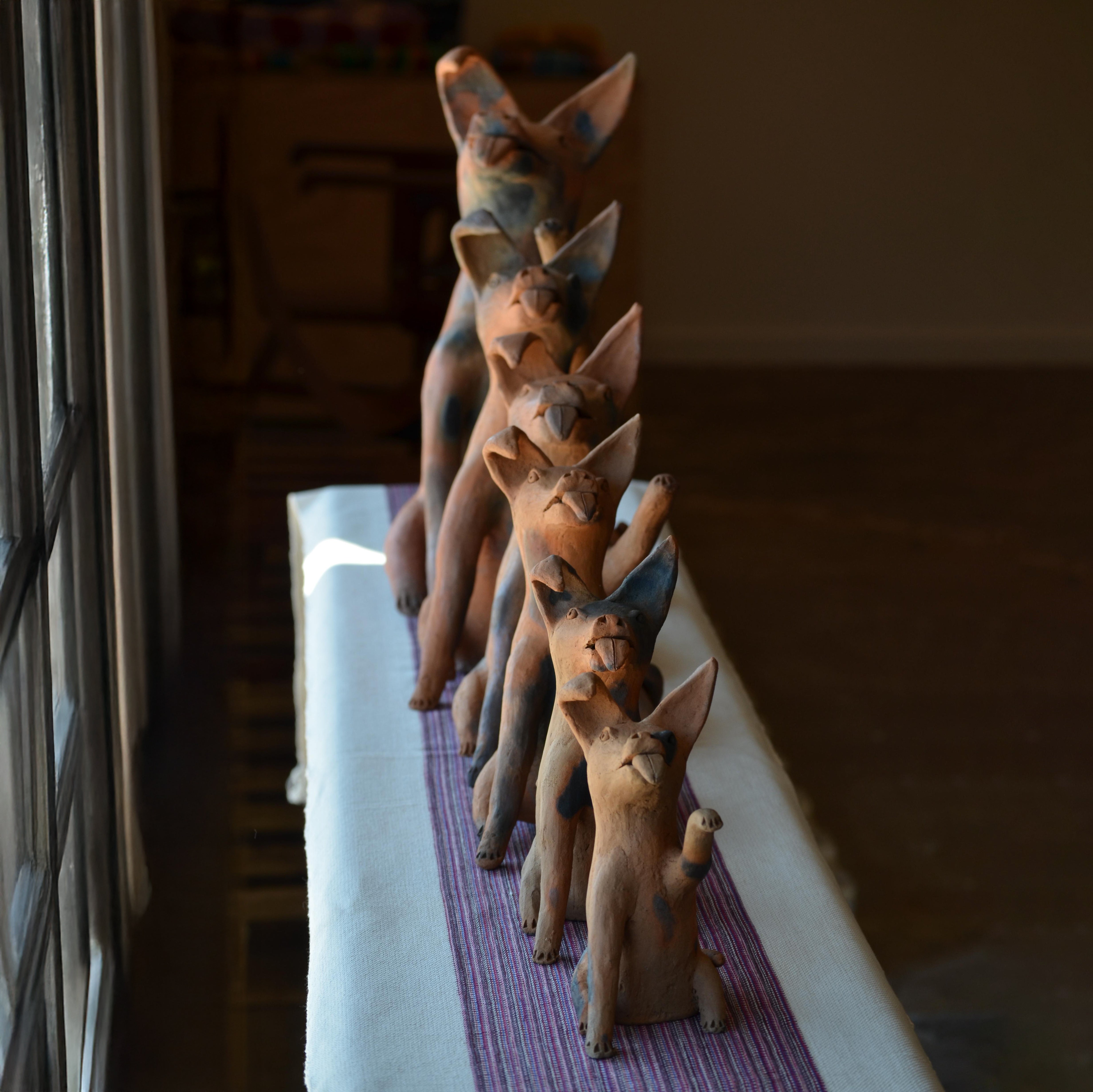 Set of Six Burnished Clay Xoloitzcuintles from Zipiajo