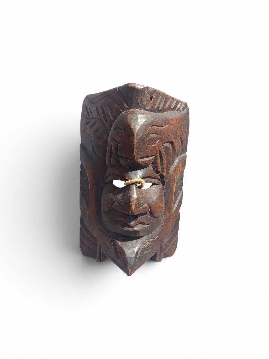 Vintage Mexican Carved Wood Mask with Animal Crest