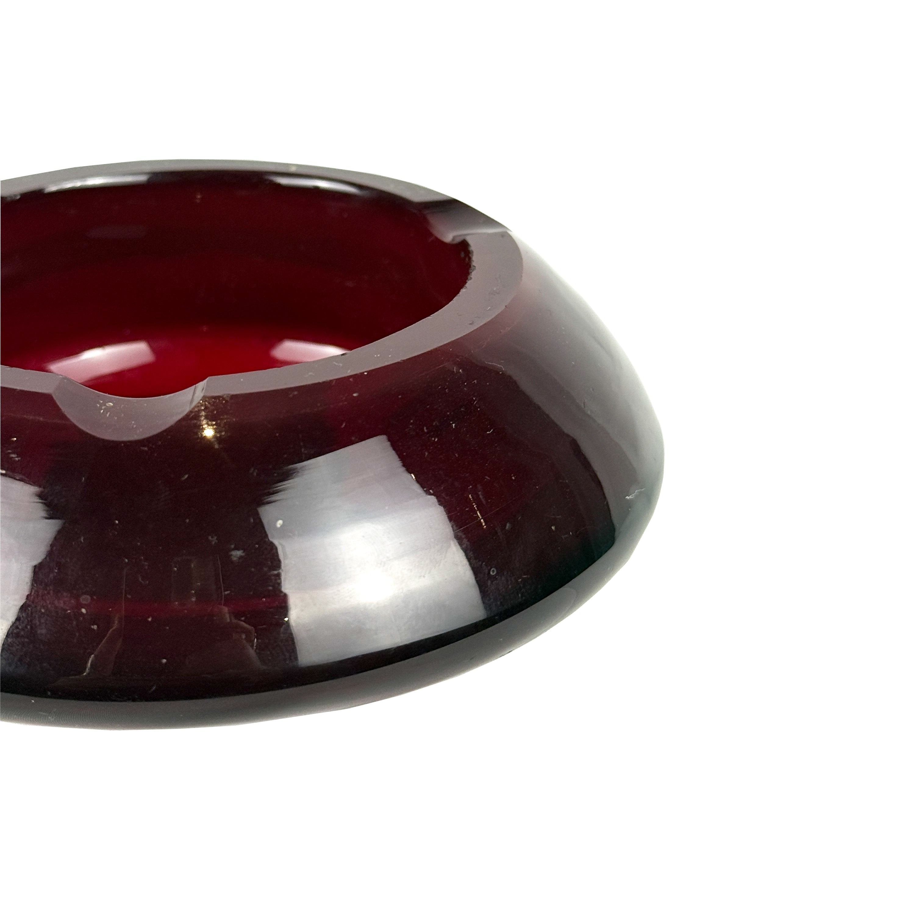 Small Vintage Red Pressed Glass Ashtray c. 1970s