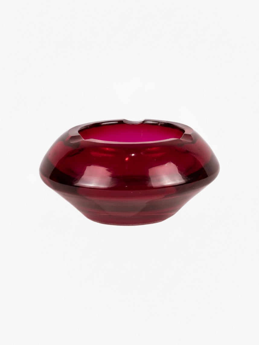 Small vintage red pressed glass ashtray from the 1970s, decorative home decor piece by Embajada Vintage.