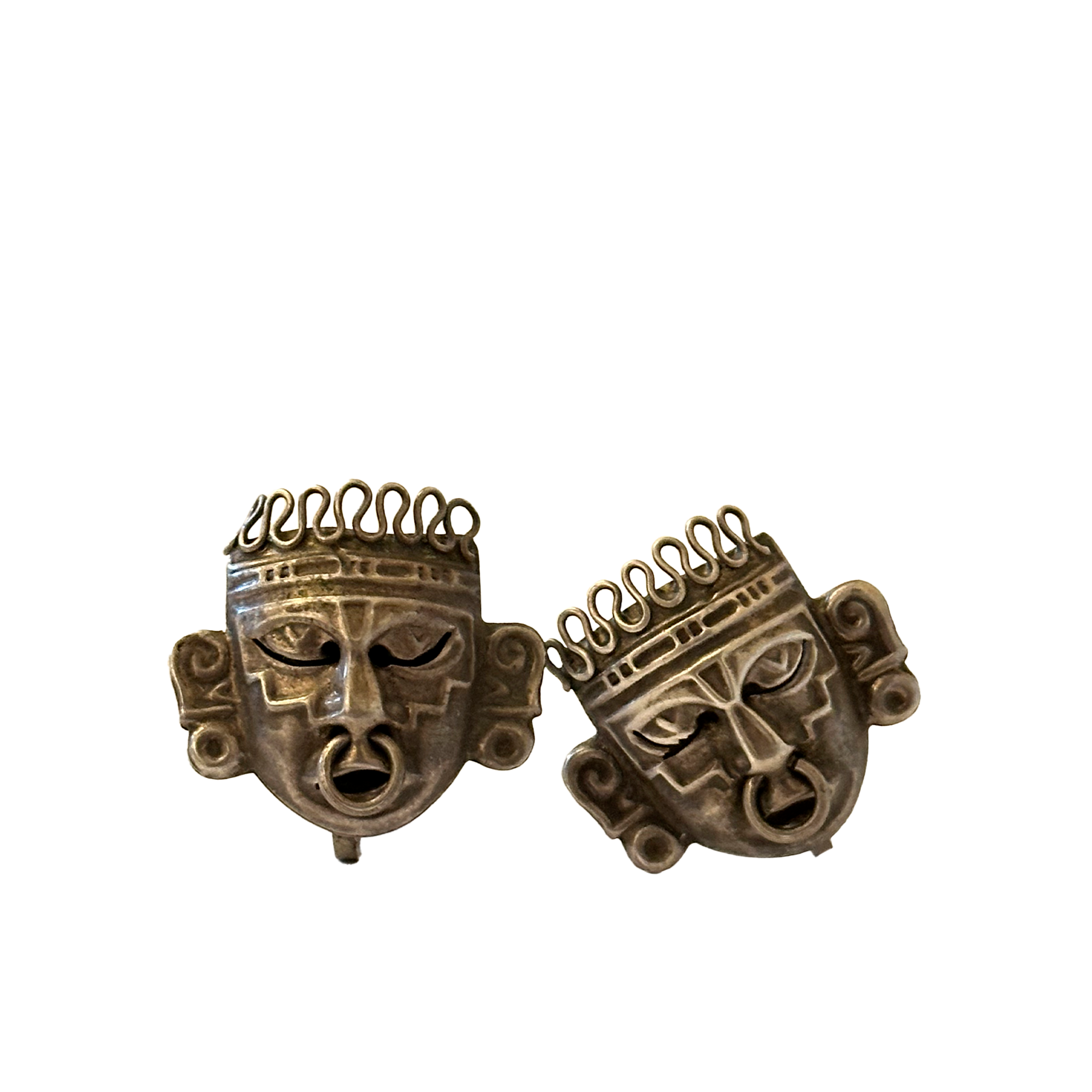 Sterling Silver Screw Back Earrings Depicting Xipe Totec