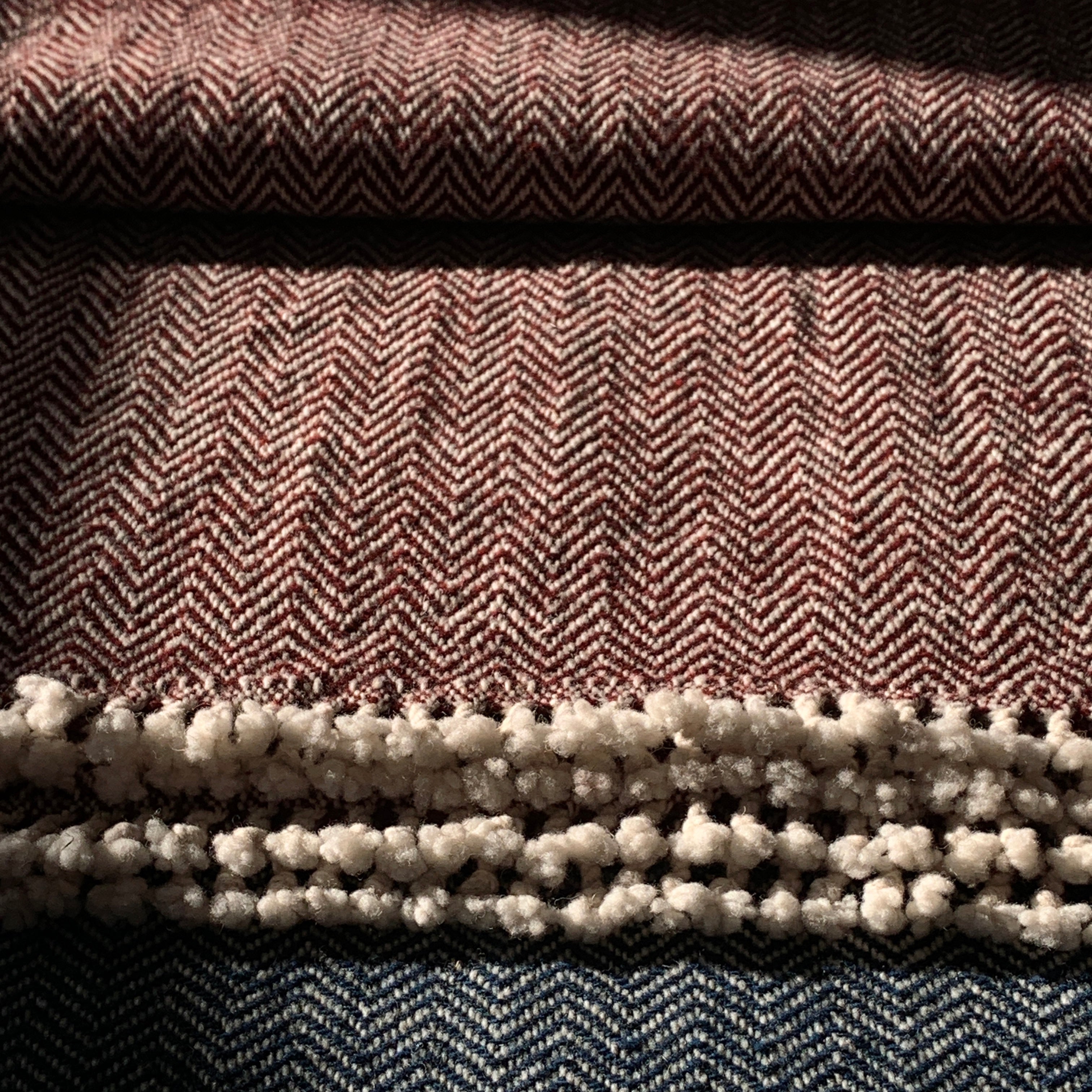 Cochineal and Natural Herringbone Bed throw