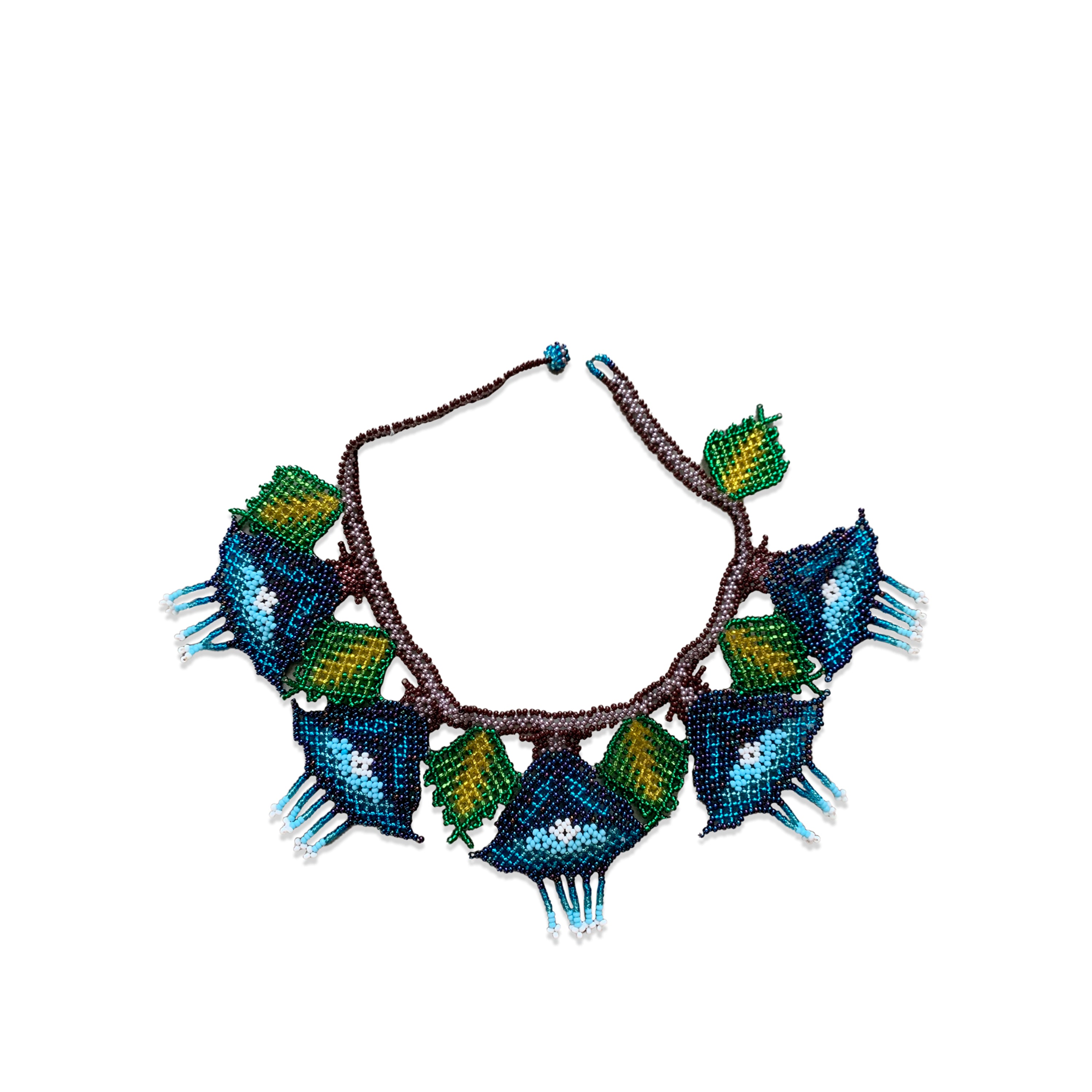 Huichol Blue and Green Chaquira Choker. C.1990's