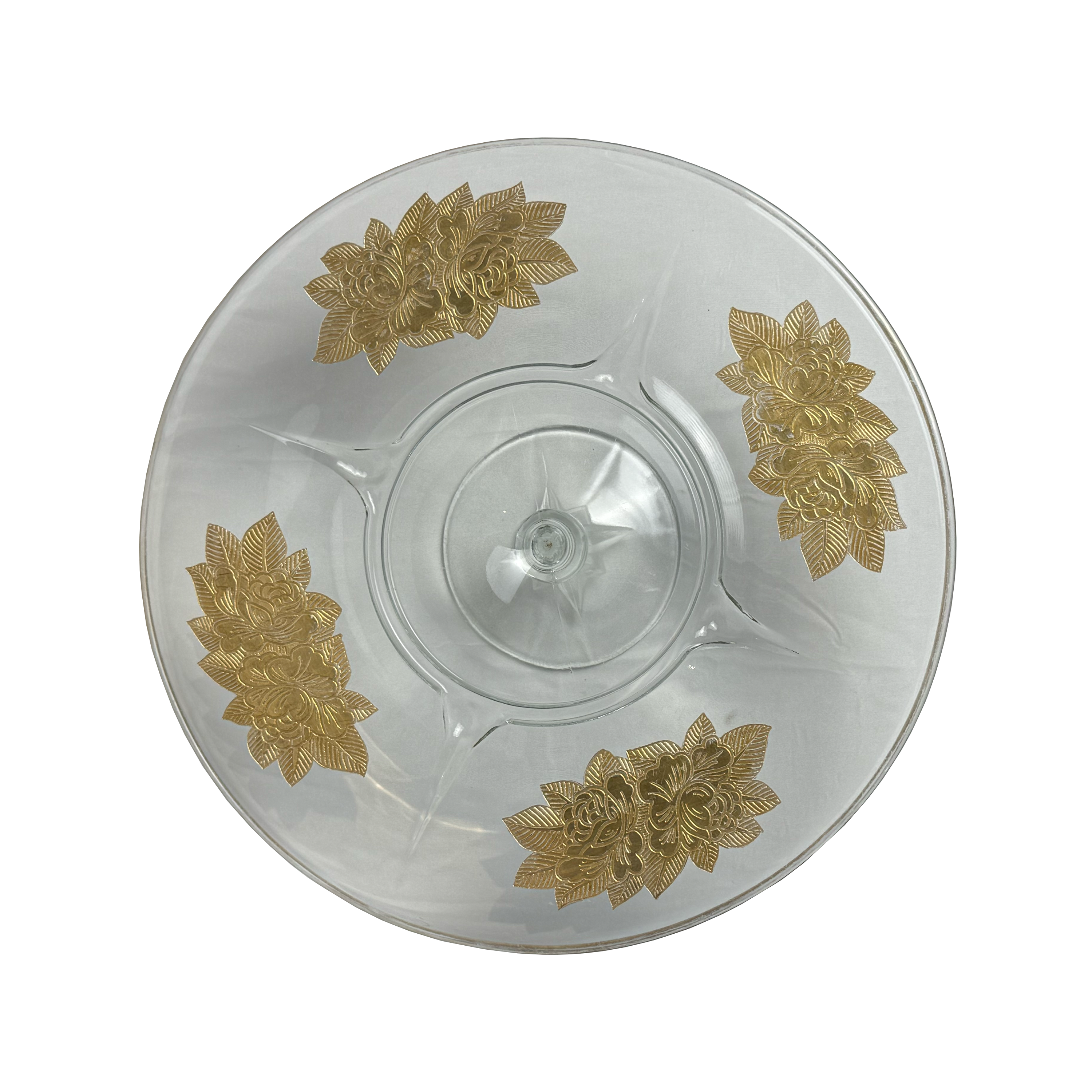 Vintage Cake Stand in Glass with Golden Flower Motif