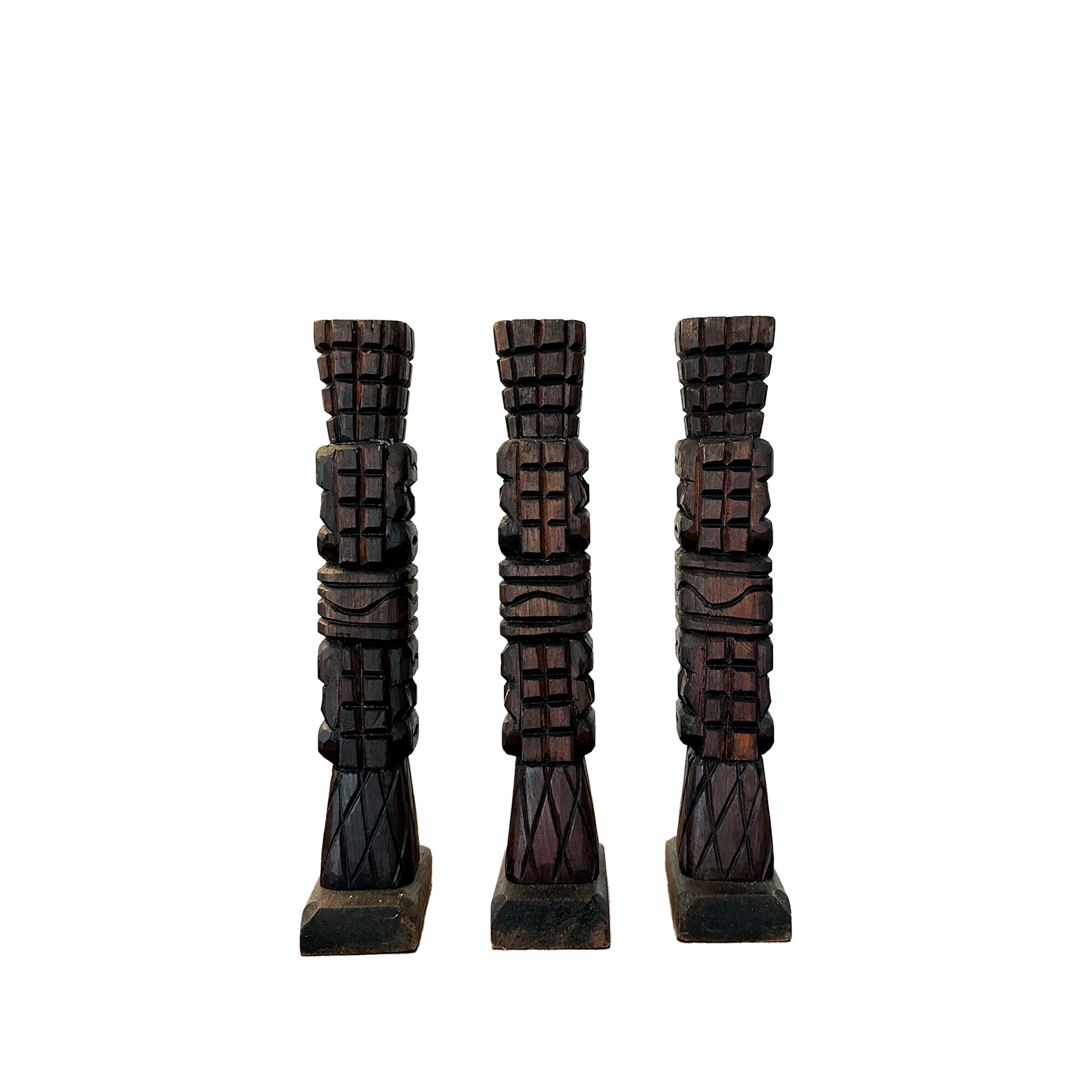 Set of 3 Wooden Tiki Candle Holders