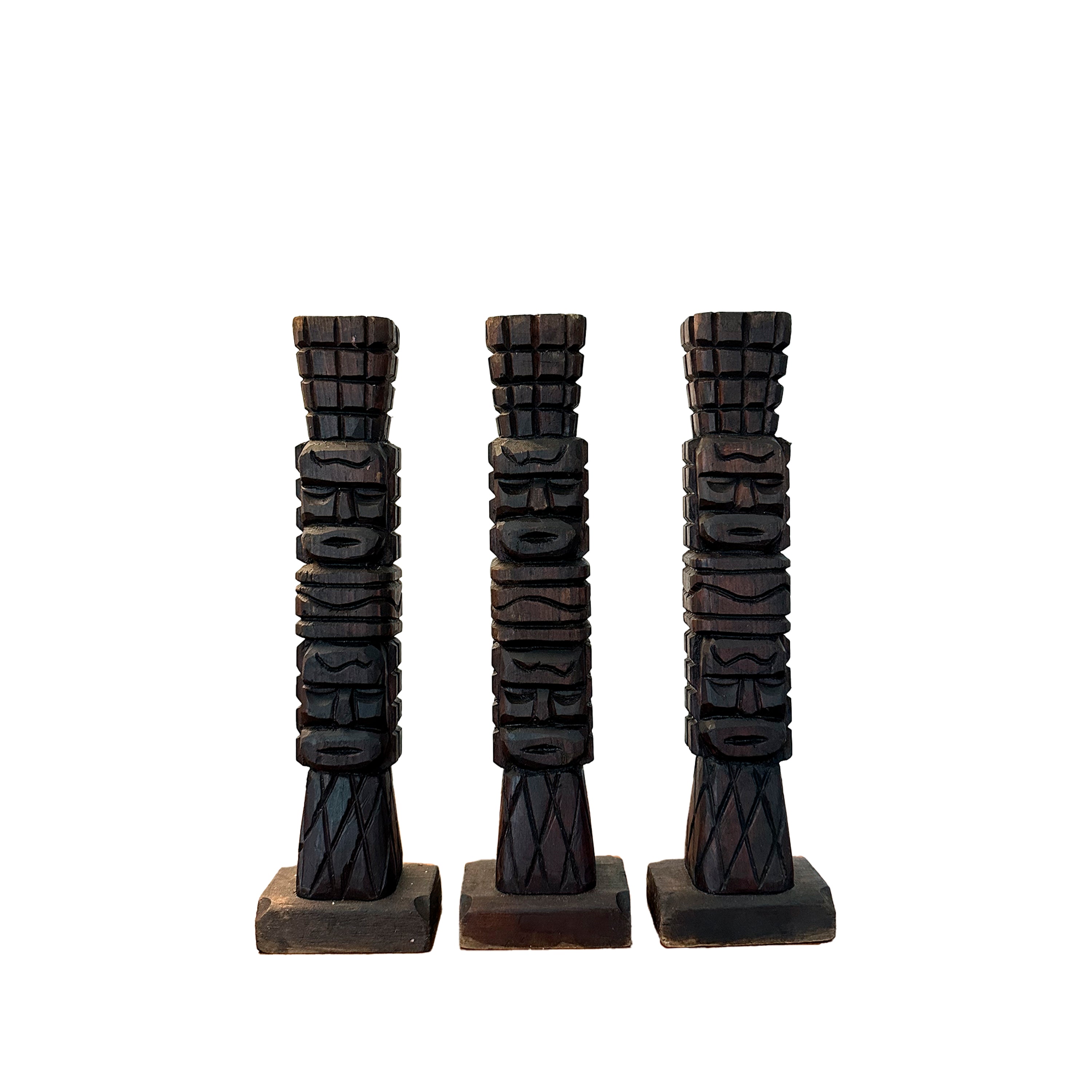 Set of 3 Wooden Tiki Candle Holders