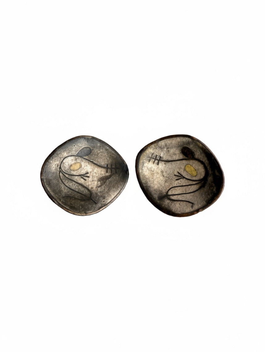 Vintage Los Castillos Taxco silver earrings featuring intricate Castillo design, crafted by Embajada Vintage in the 1950s.