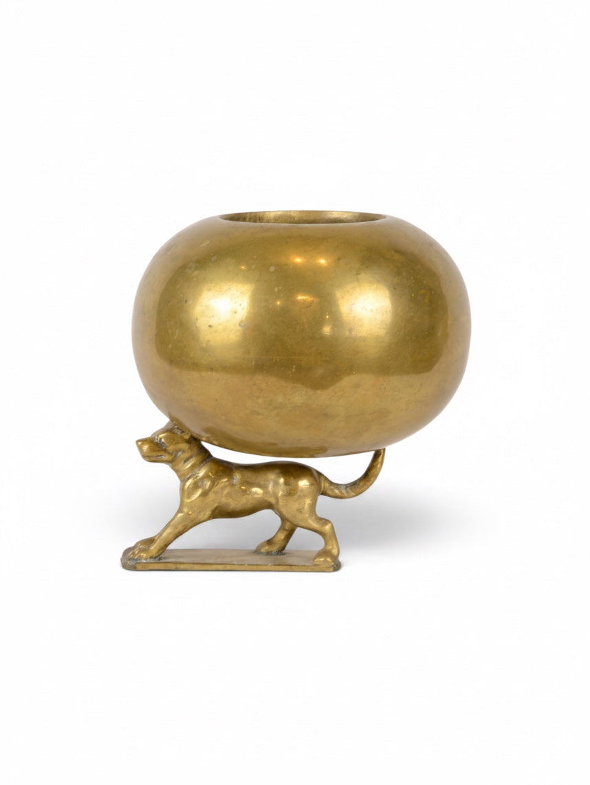 Dog With Golden Brass Bowl