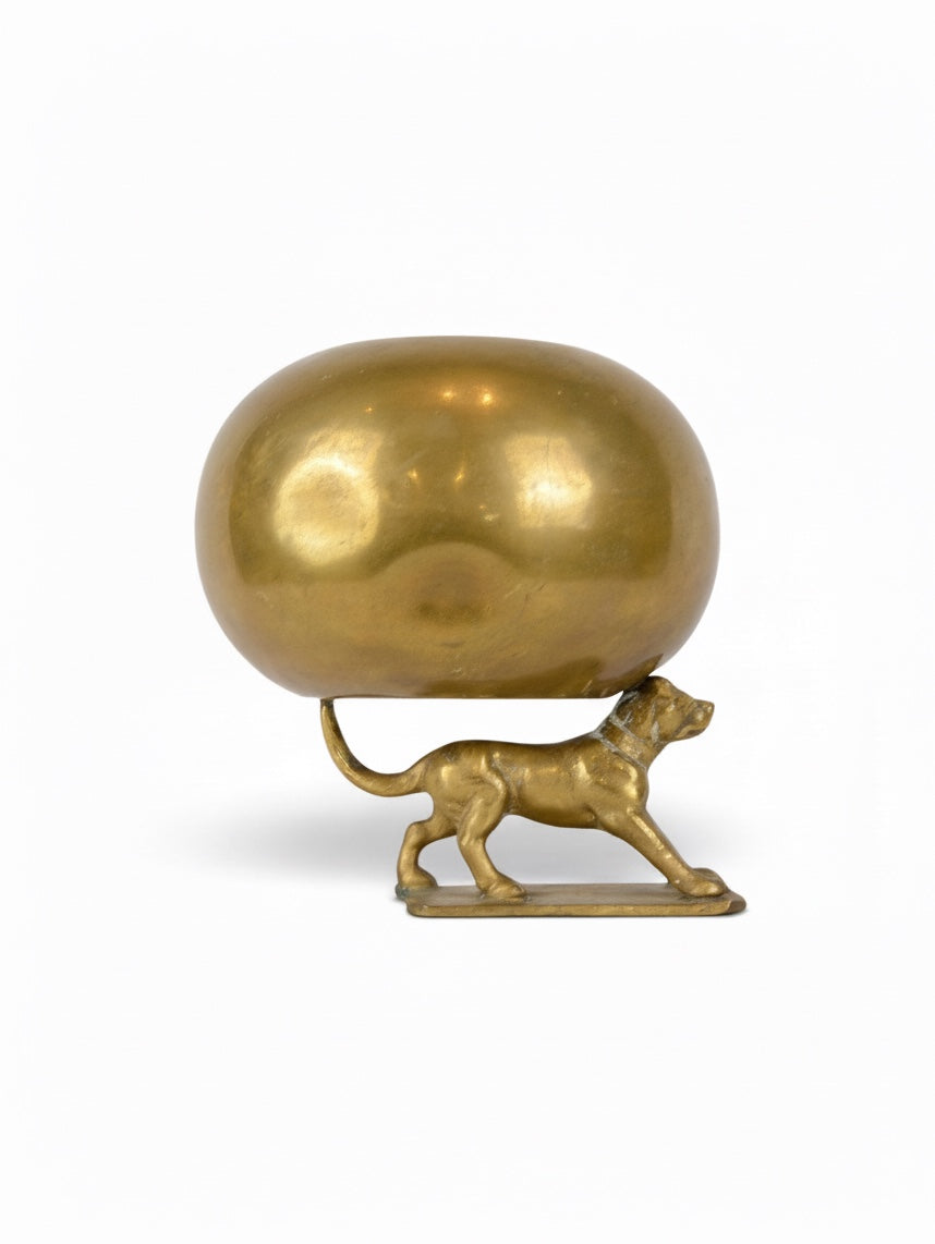 Dog With Golden Brass Bowl