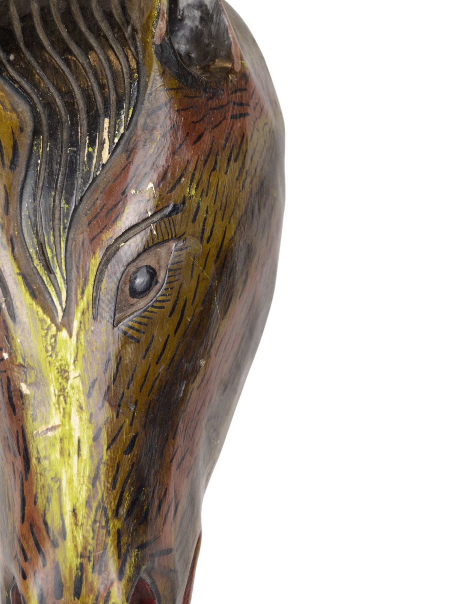 Wooden horse mask from Embajada Vintage, a handcrafted home decor piece featuring detailed wood carving and rustic finish.