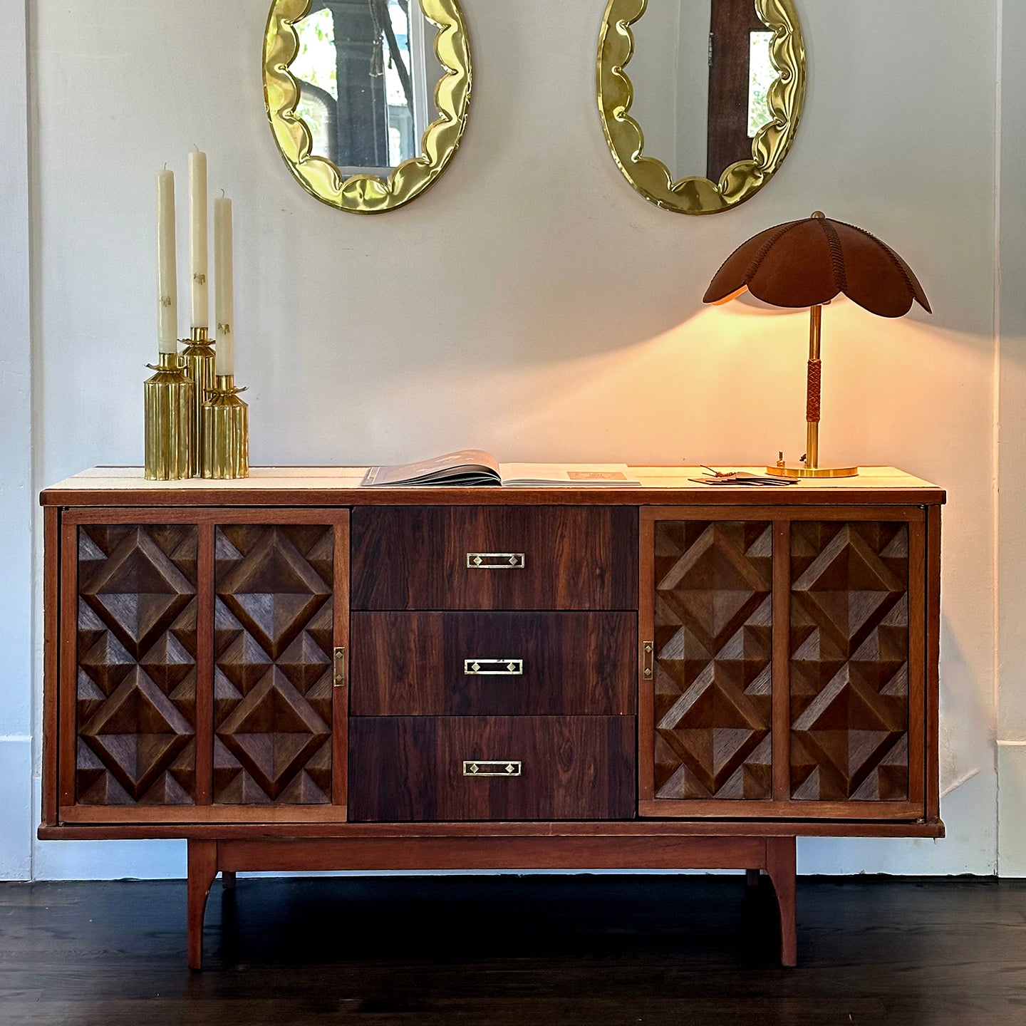 DIXY Mahogany Carved Credenza C. 1960's