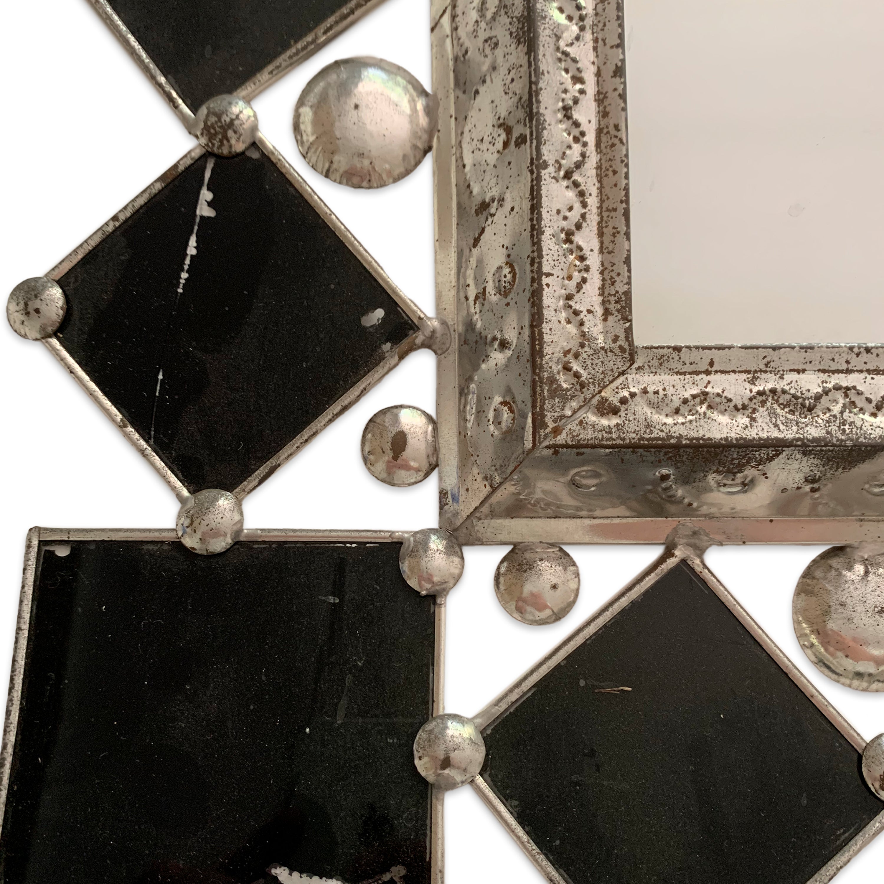 Vintage Black tiled and TIn MIrror.