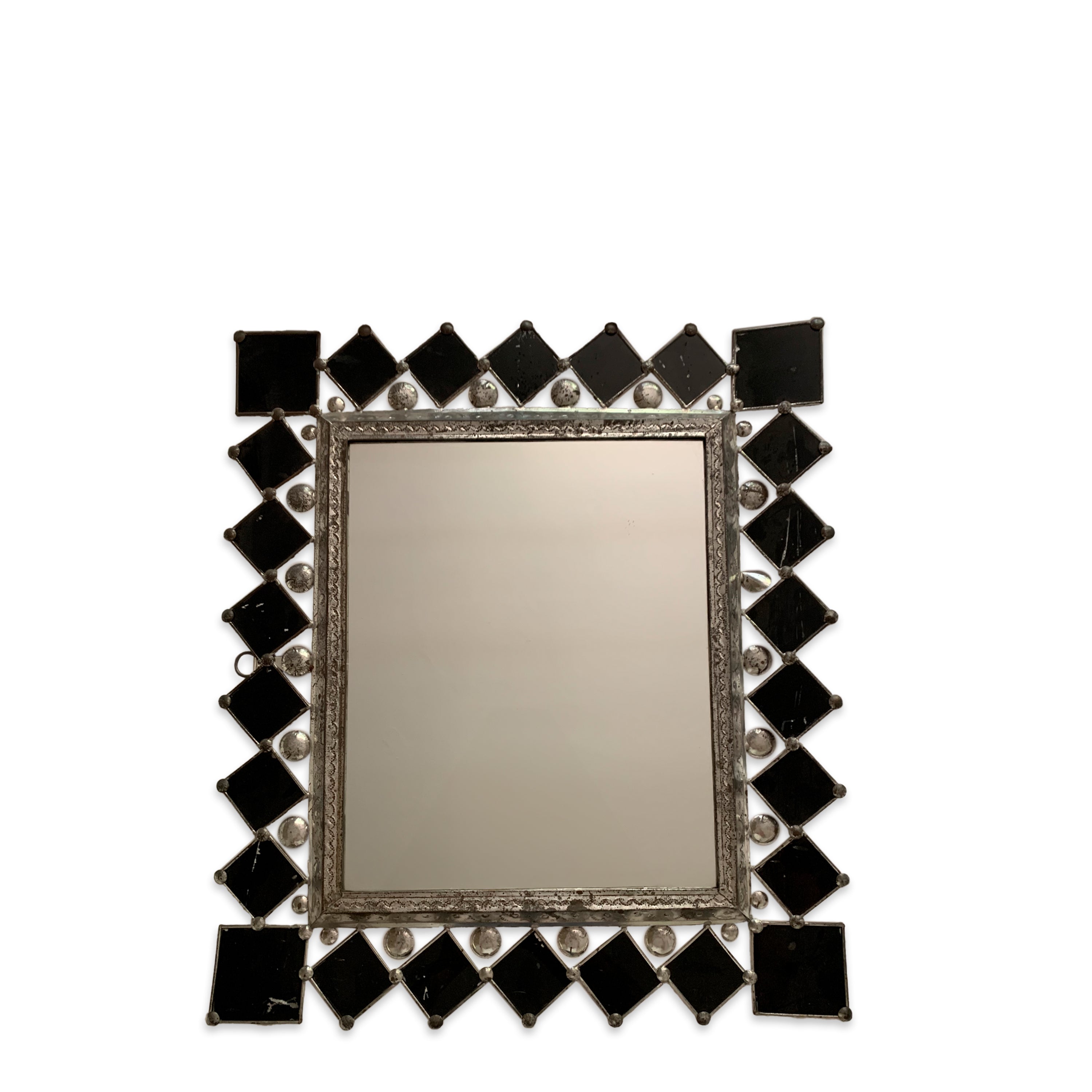 Vintage Black tiled and TIn MIrror.