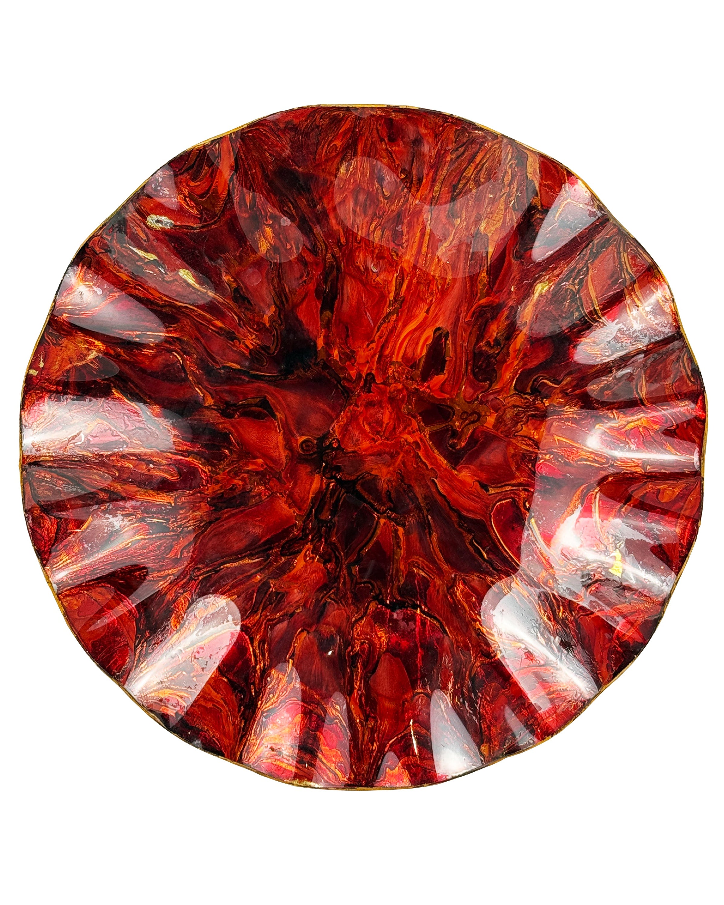 Fire Red Resin Bowl with Gold Leaf c. 1970s