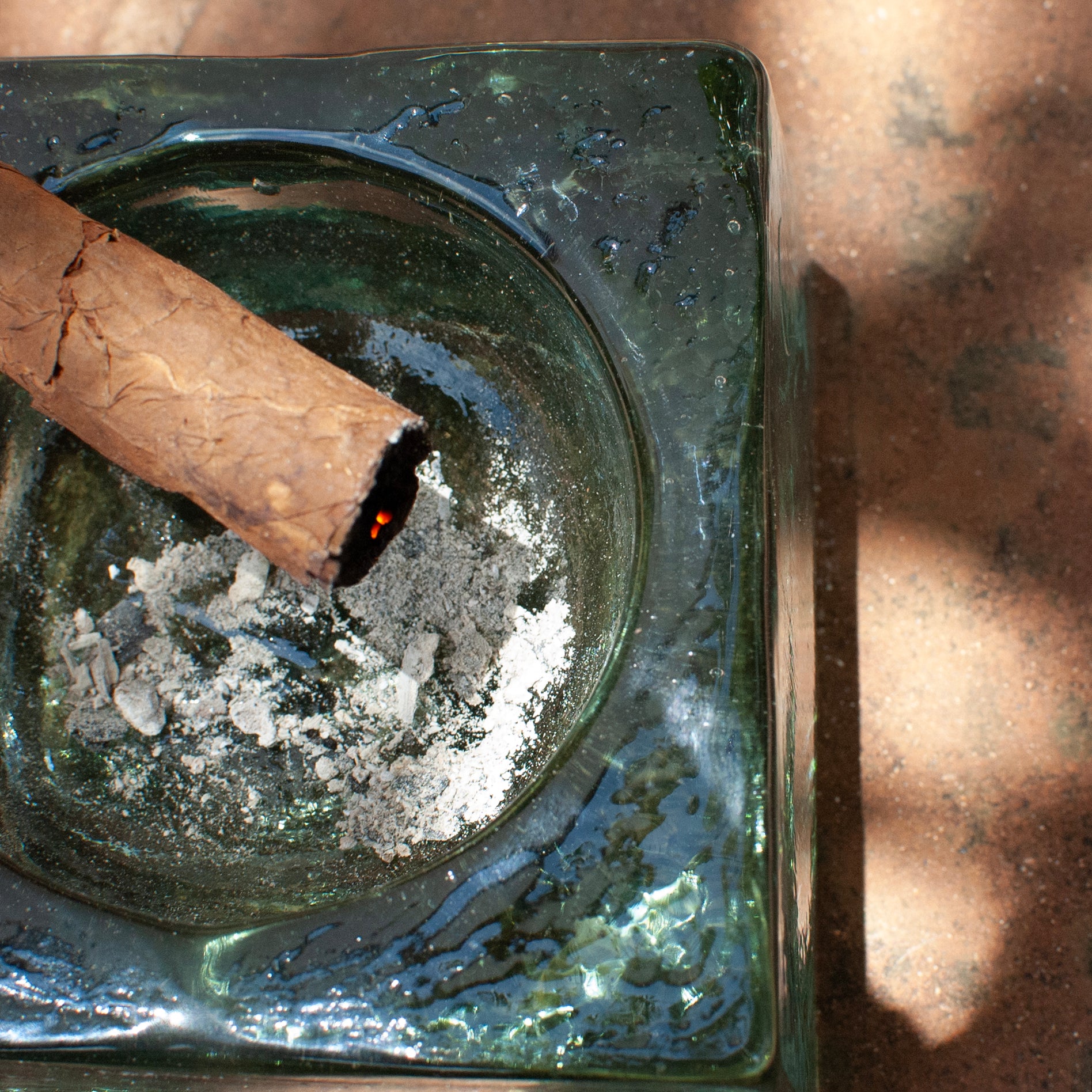 Emerald Square Glass Cigar Ashtray
