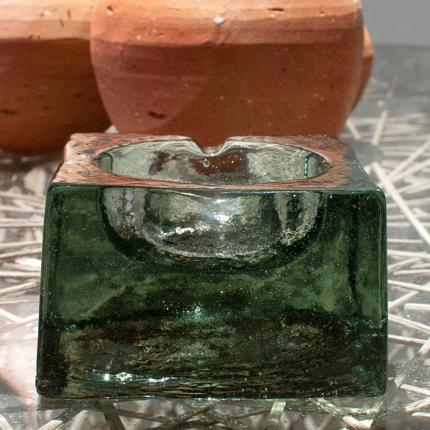 Emerald Square Glass Cigar Ashtray