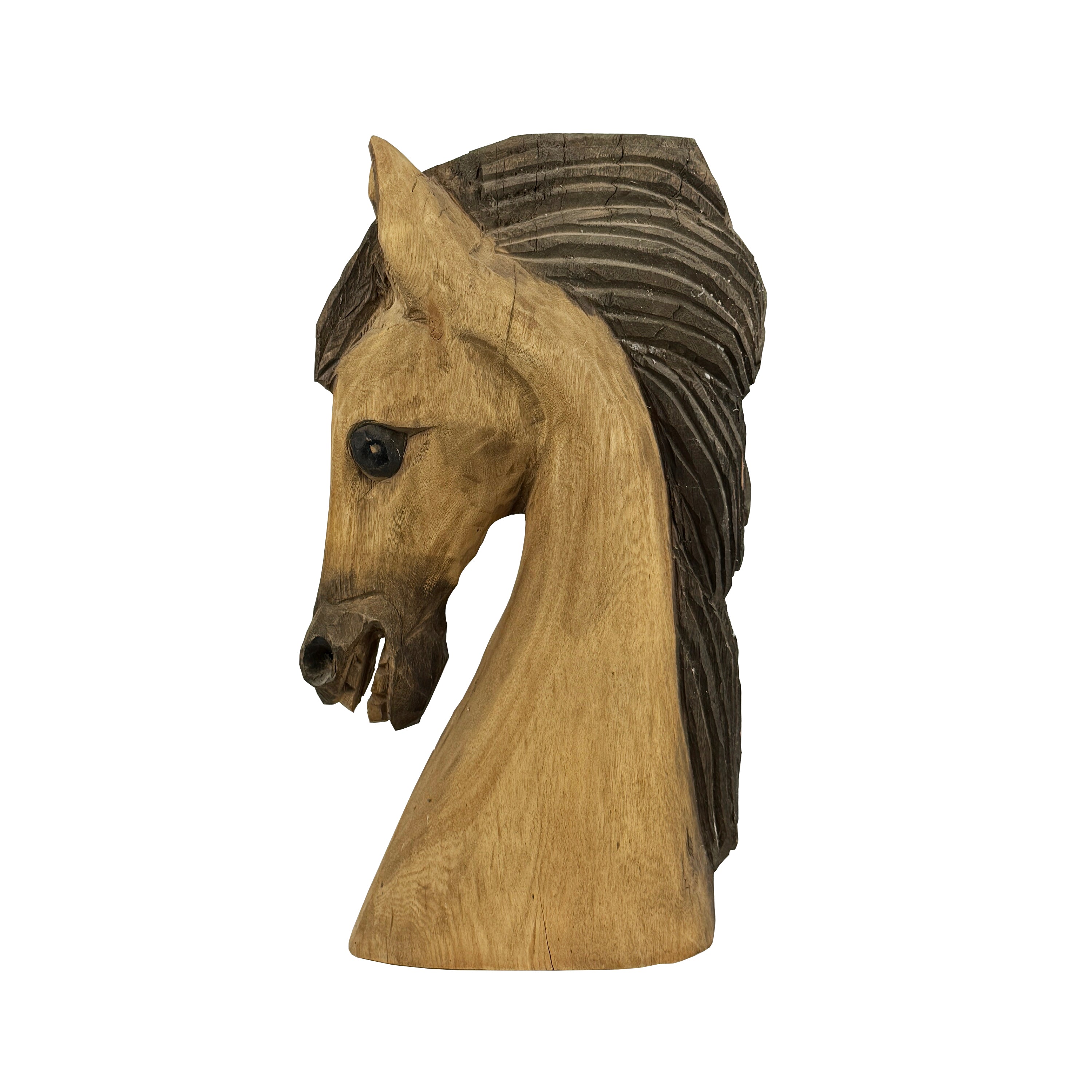Hand Carved Wooden Horse Bust