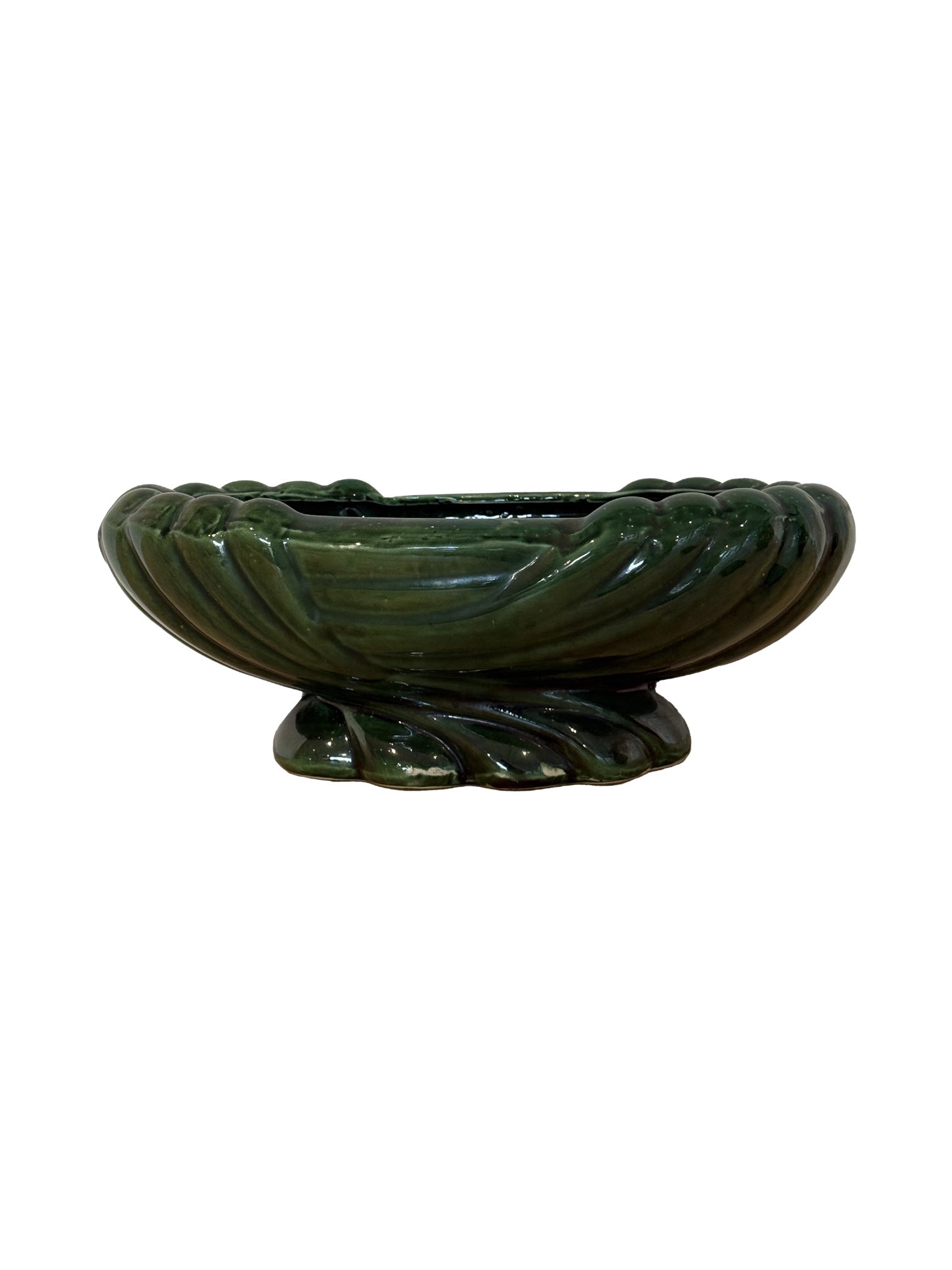 Green pedestal fruit bowl from Embajada Vintage, stylish home decor piece with a classic design and smooth finish.