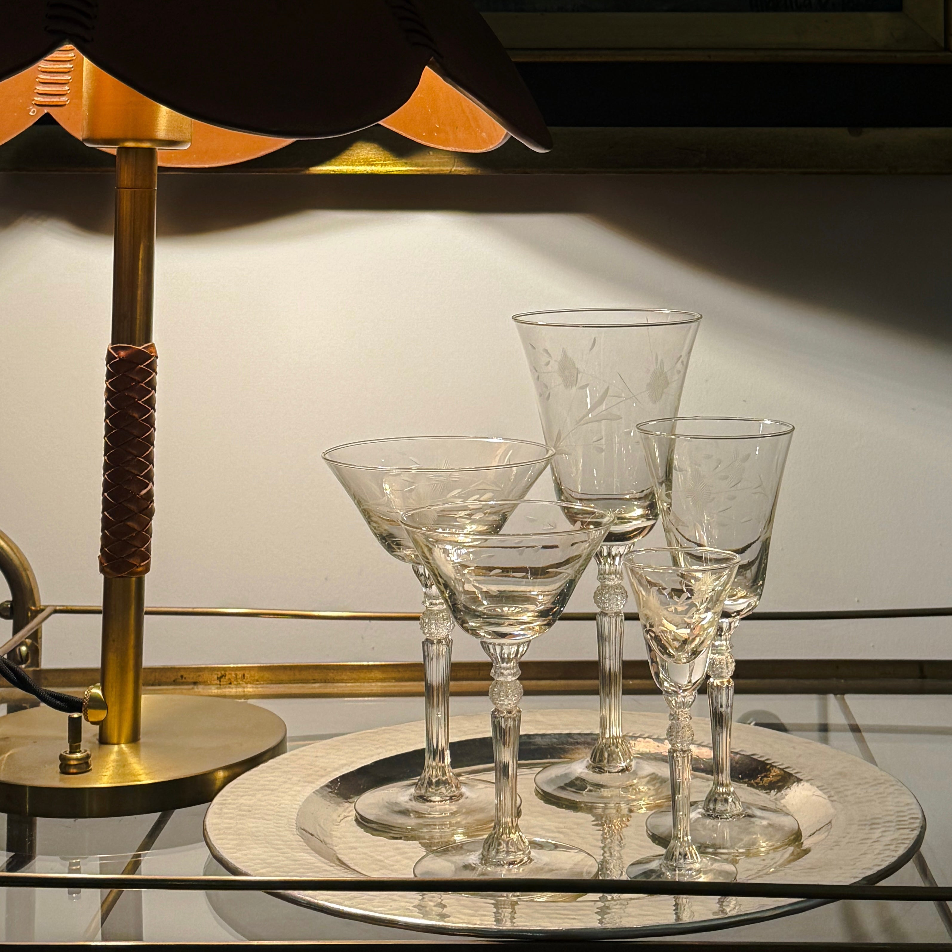 Vintage Set of 30 Pepita Etched Glassware Pieces