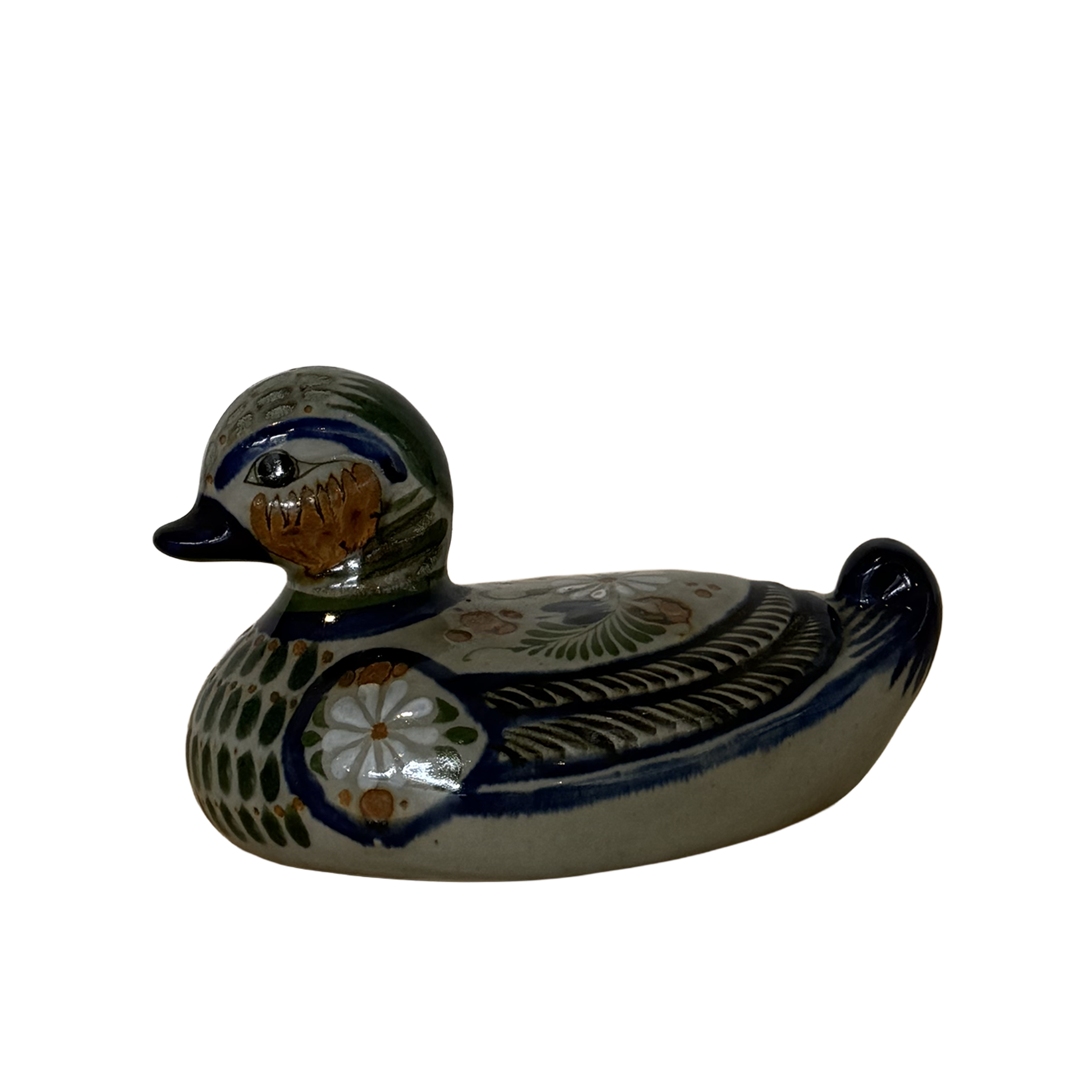 Tonalá Ceramic Duck with White & Orange Flowers