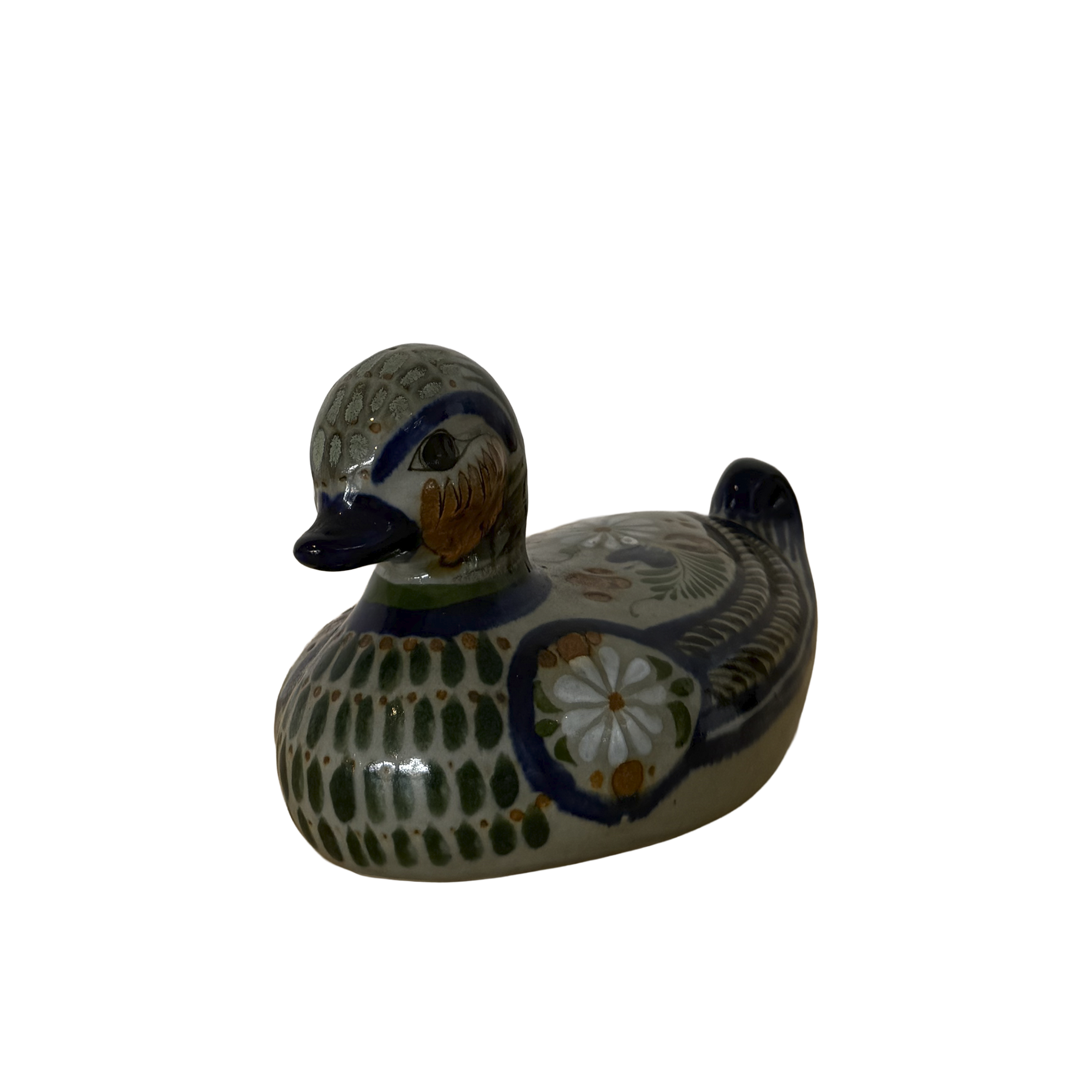 Tonalá Ceramic Duck with White & Orange Flowers