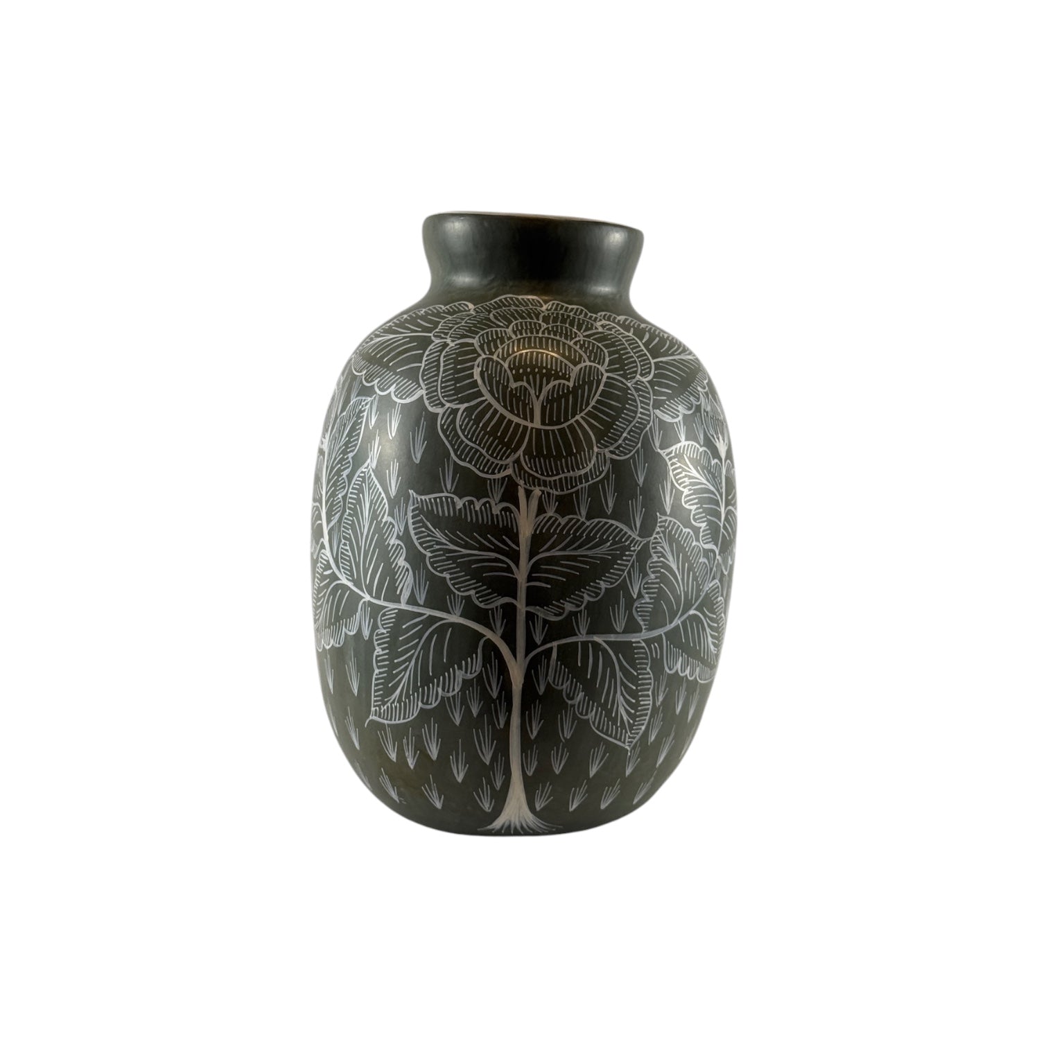 Huancito Clay Sage Vase with Hummingbird and Floral Motif